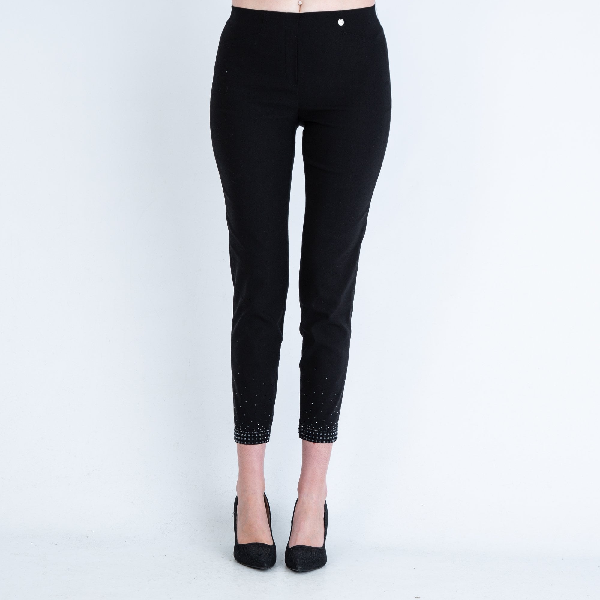 Robell Skinny Fit Pull On Sparkle Hem Trouser Black
