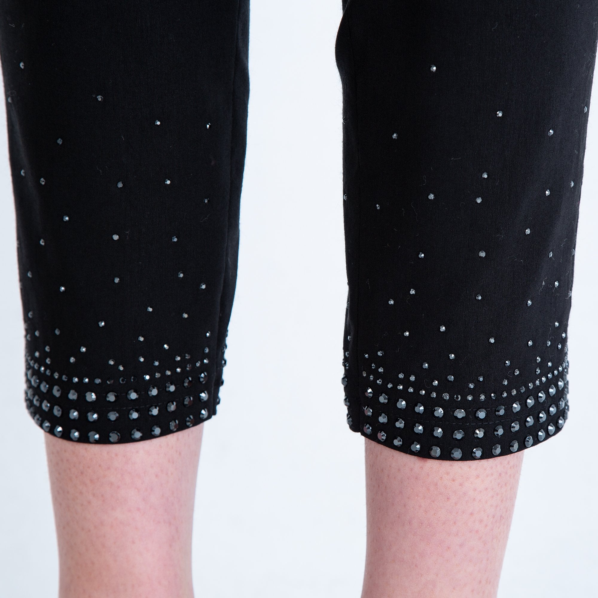 Robell Skinny Fit Pull On Sparkle Hem Trouser Black