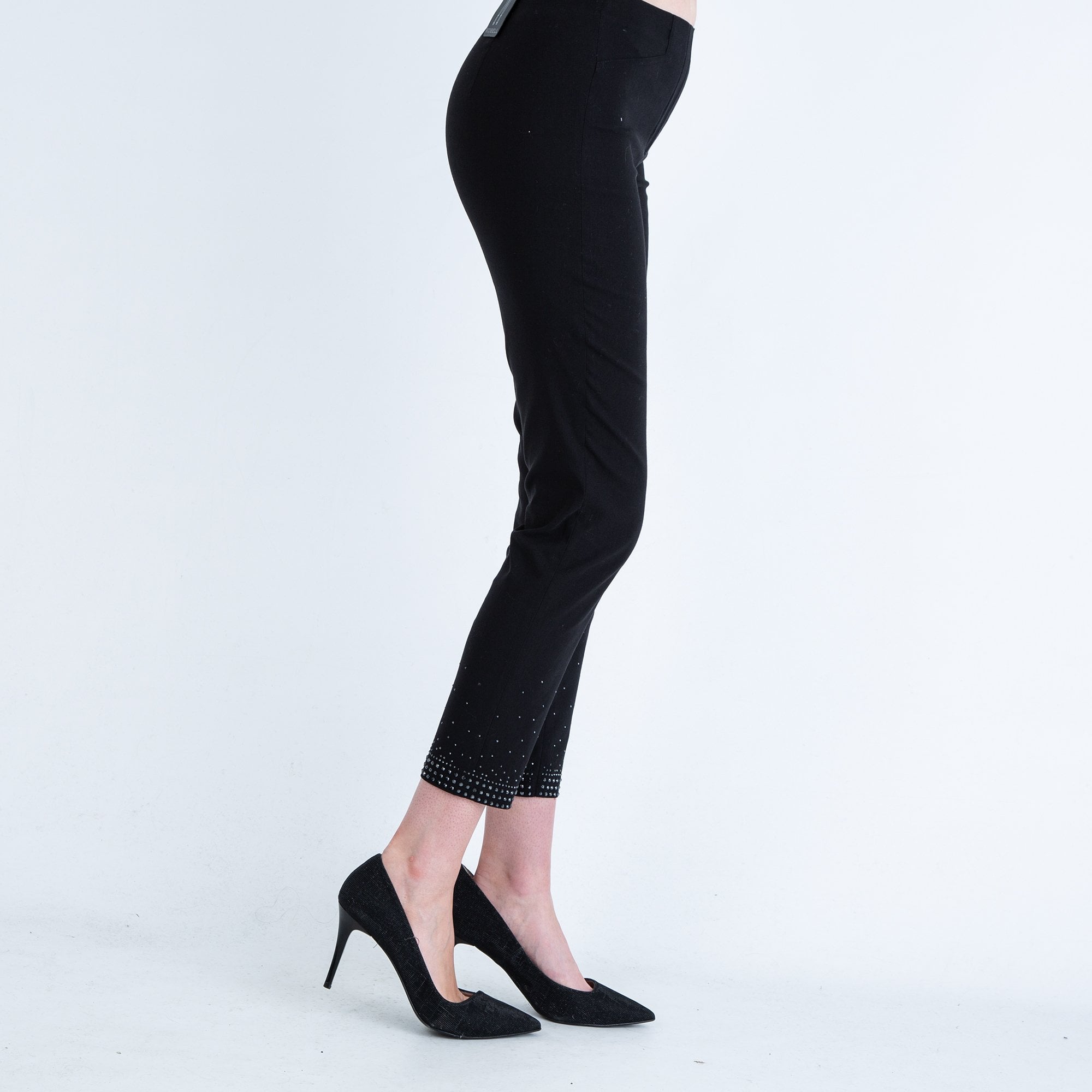 Robell Skinny Fit Pull On Sparkle Hem Trouser Black