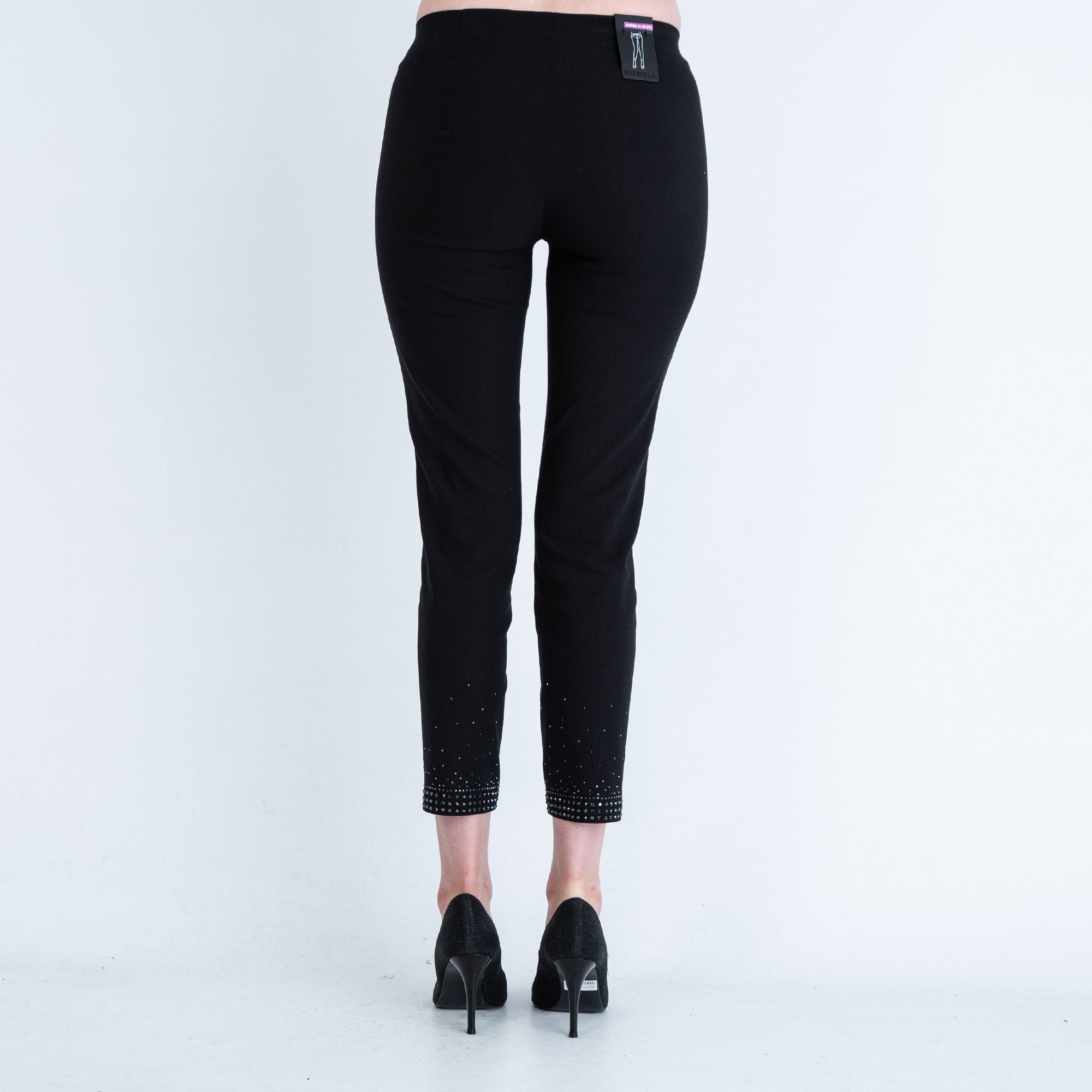 Robell Skinny Fit Pull On Sparkle Hem Trouser Black