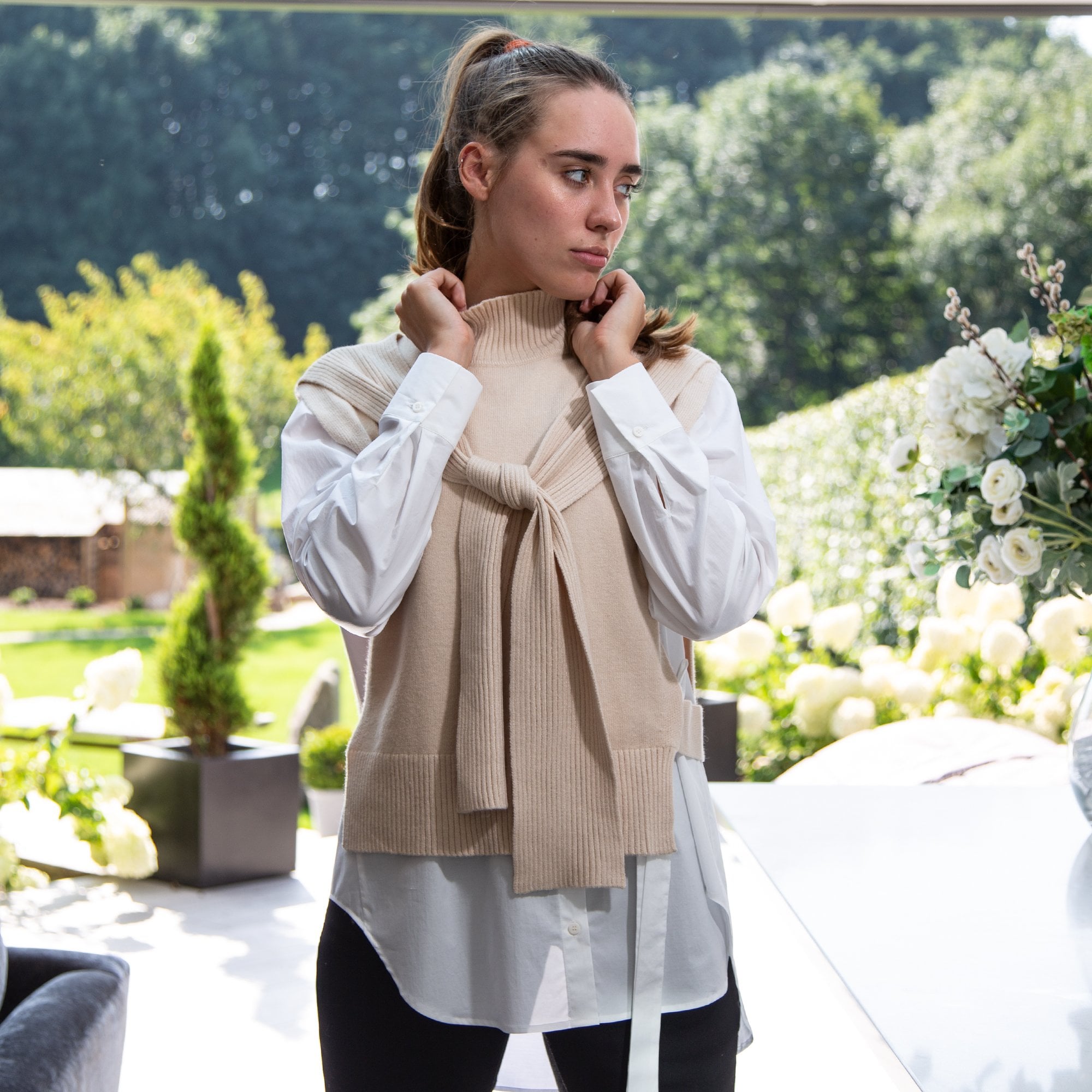 Uchuu Turtle Neck Tabard With Tie Front Cream