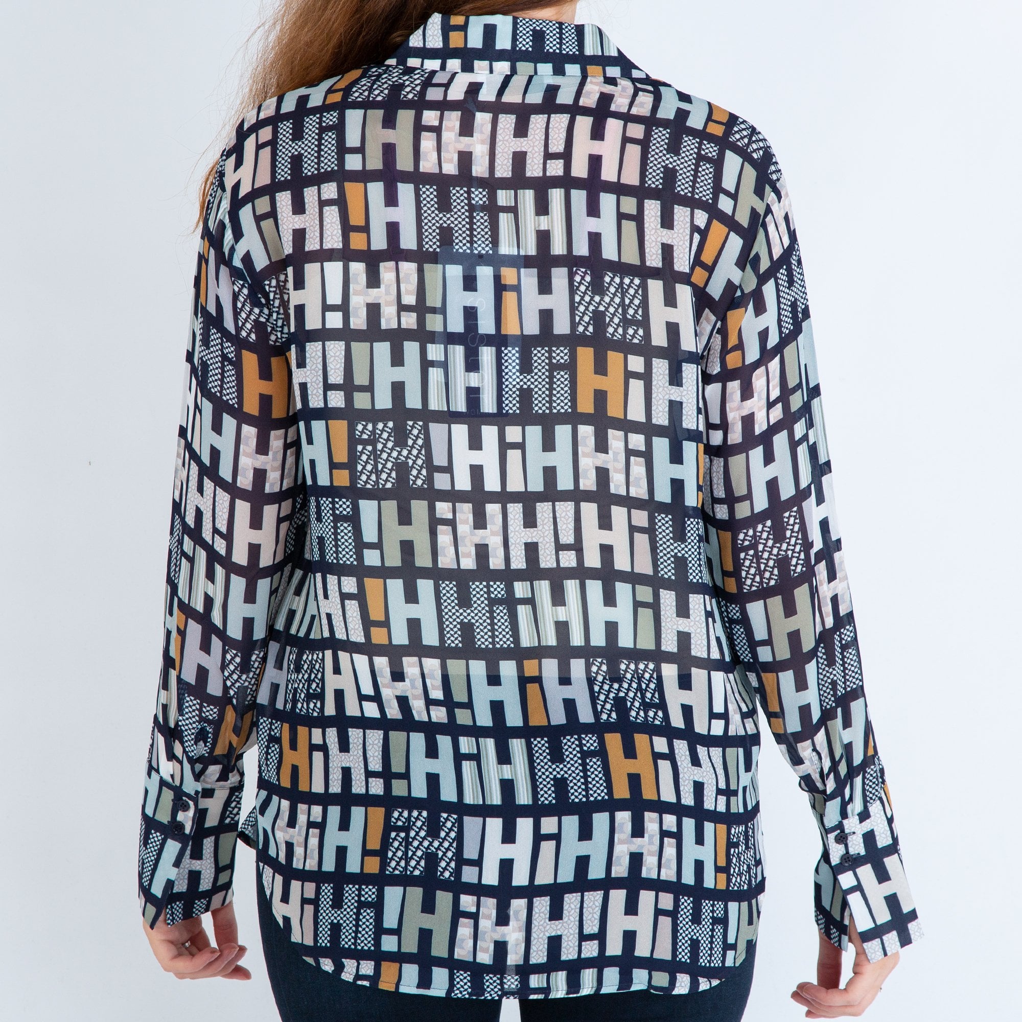 Herzens Angelegenheit H Print Tie Neck Viscose Blouse Navy/Multi