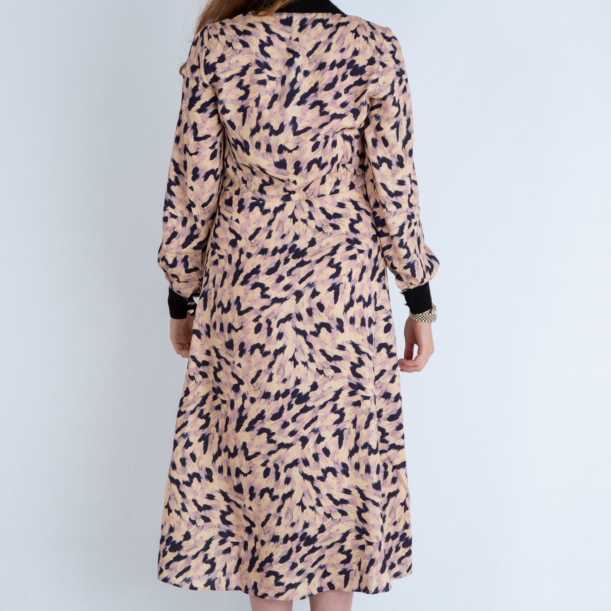 Fresha London Mercedes V Neck Button Down Leopard Print Dress Blush/black