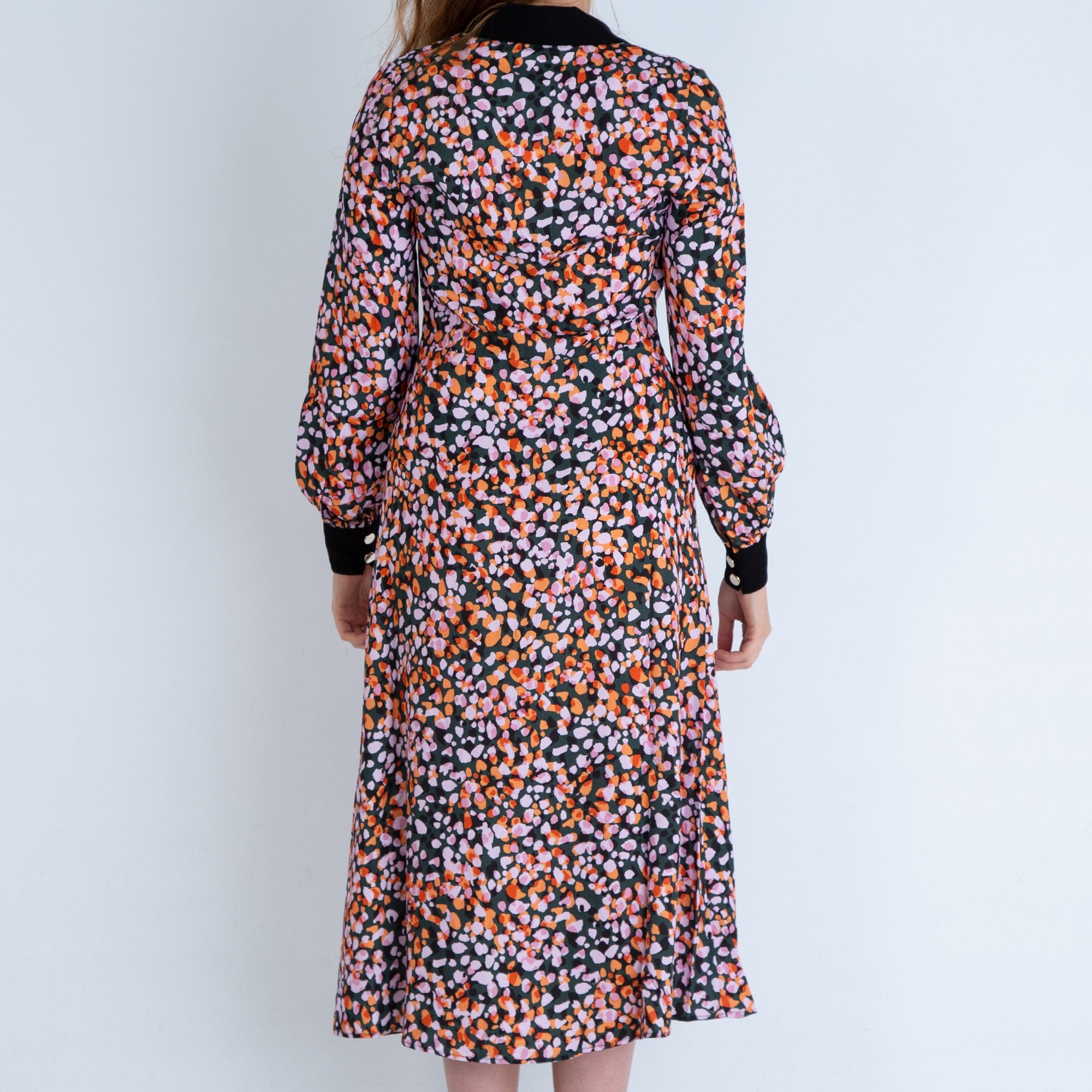 Fresha London Mercedes V Neck Button Down Leopard Print Dress Pink/black