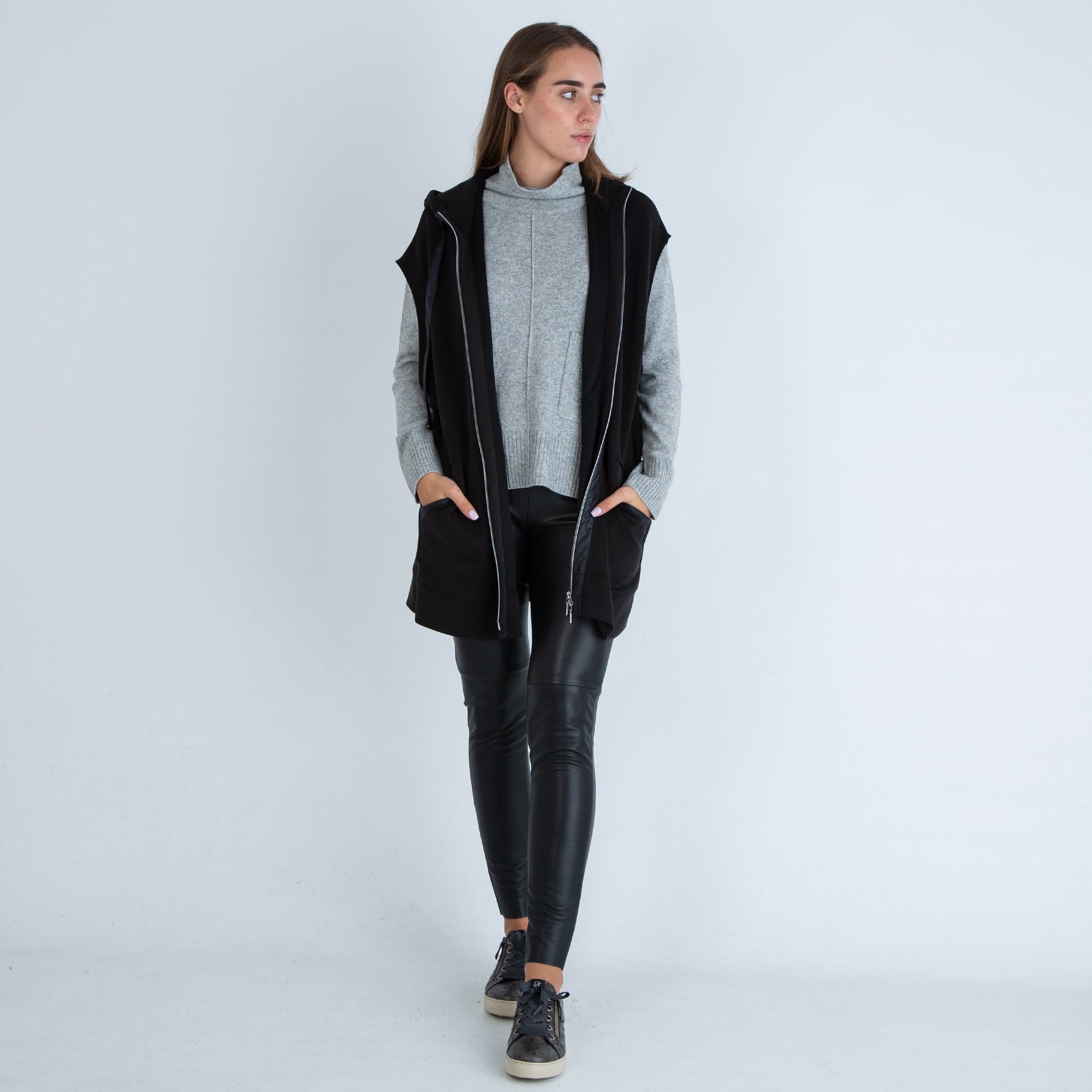 Just White Short Sleeve Jersey Zip Jacket Black