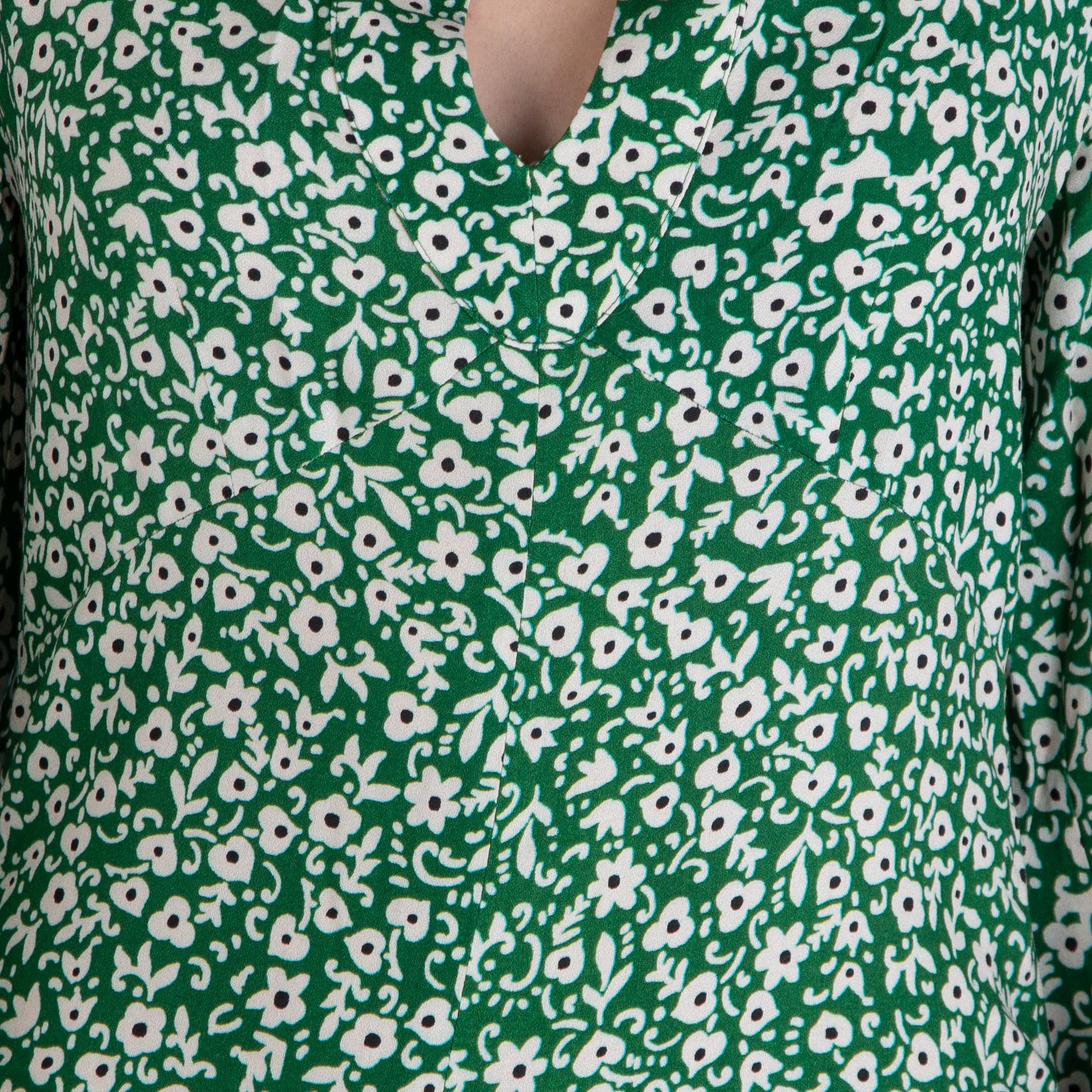 Fresha London Ozzie Floral Print Velvet Tie Neck Maxi Dress Green/Ecru