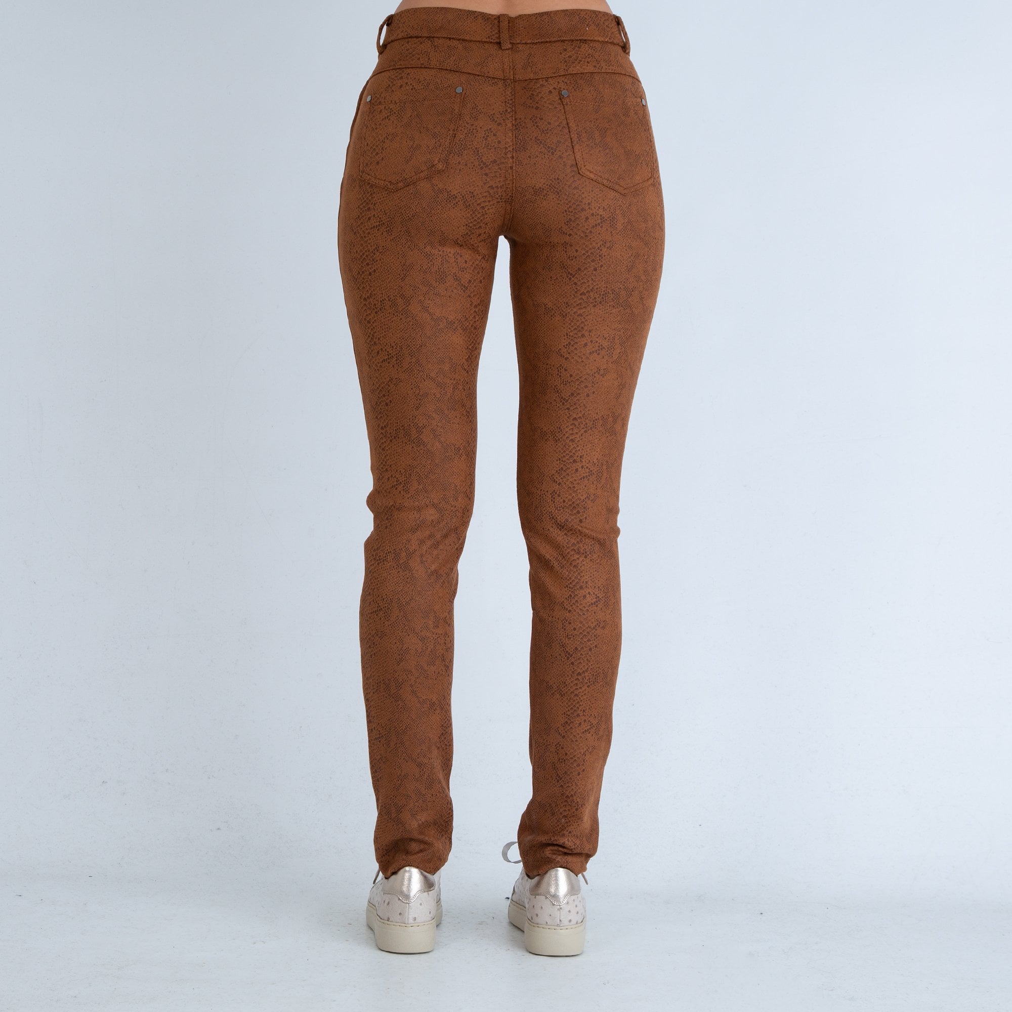 Bariloche Tameza Snake Print Suede Jean Tan