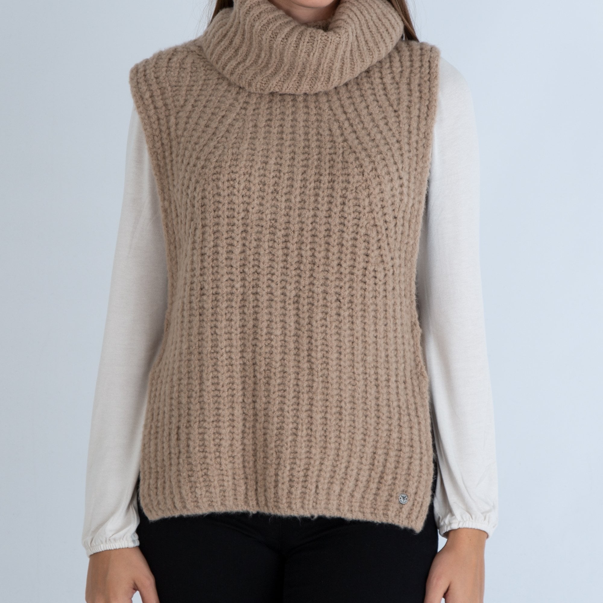 Monari Roll Neck Chunky Soft Knit Tabard Sand