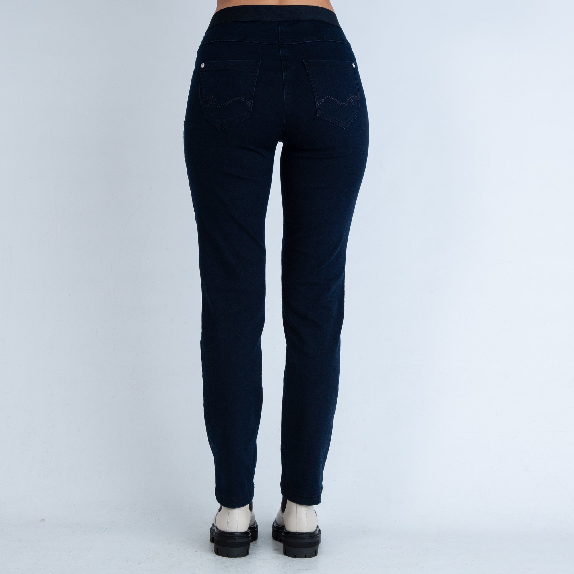 Robell Bella Slim Fit Pull On Cropped Trouser With Back Pocket Dark Navy 69