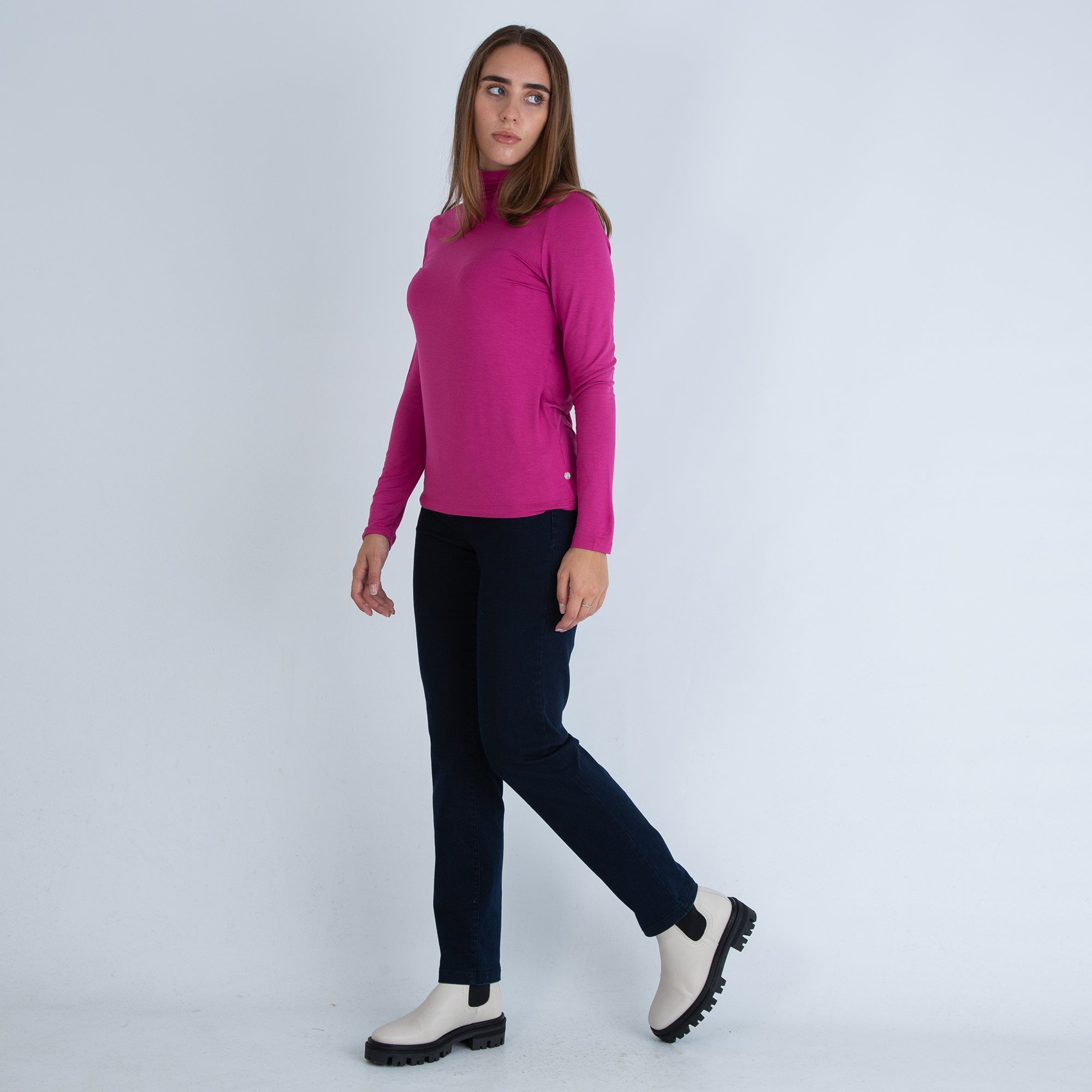 Milano Italy Jersey Roll Neck Top Magenta