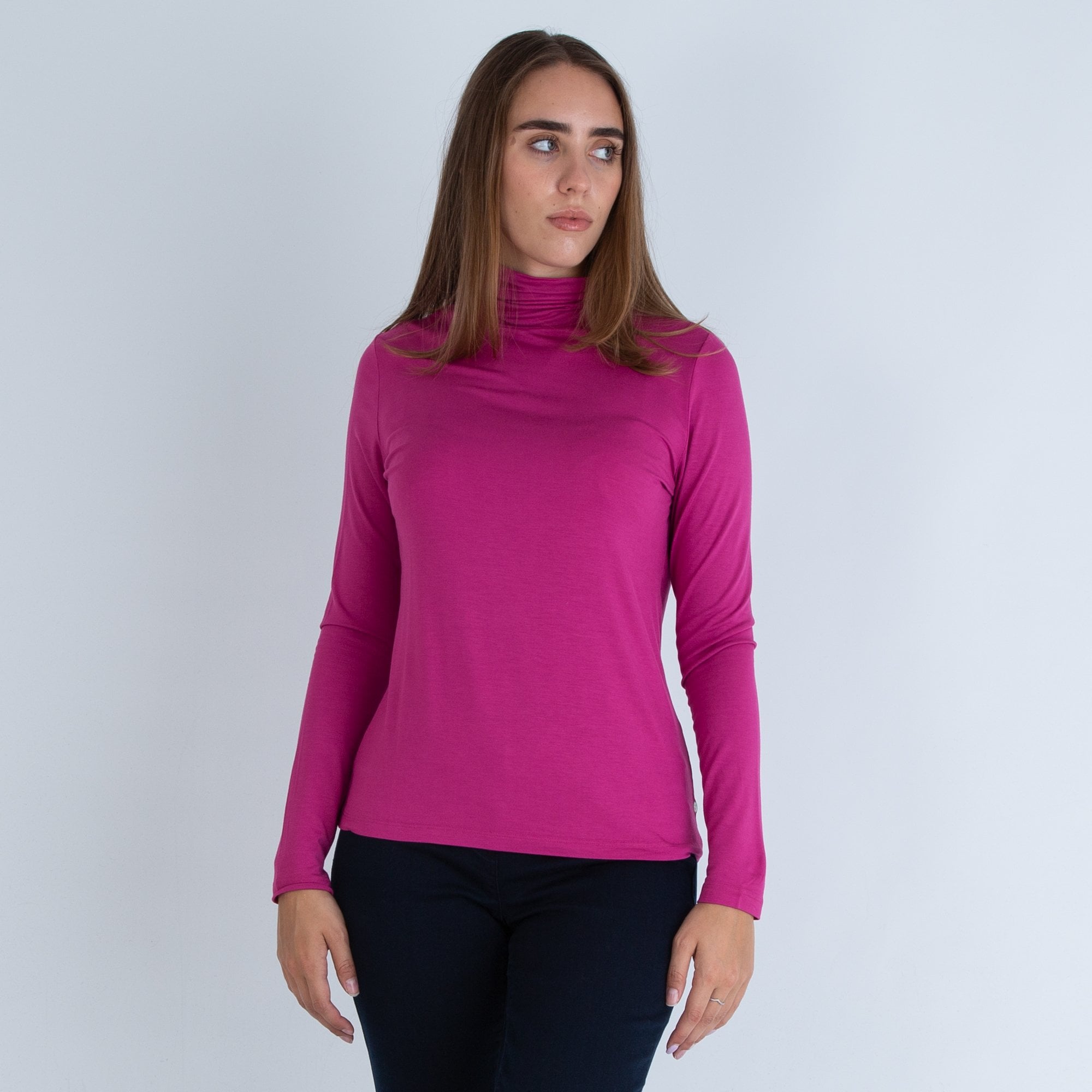 Milano Italy Jersey Roll Neck Top Magenta