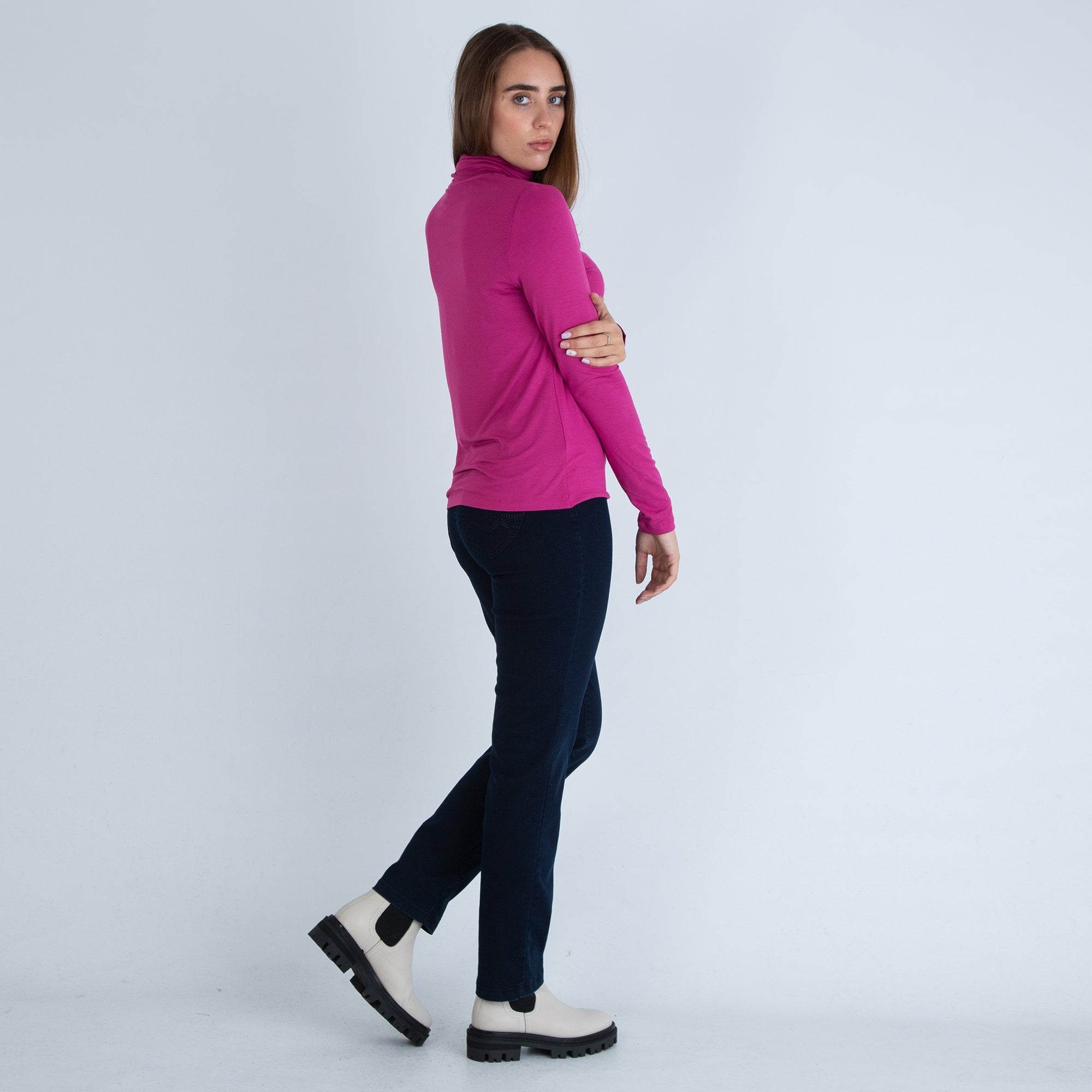 Milano Italy Jersey Roll Neck Top Magenta