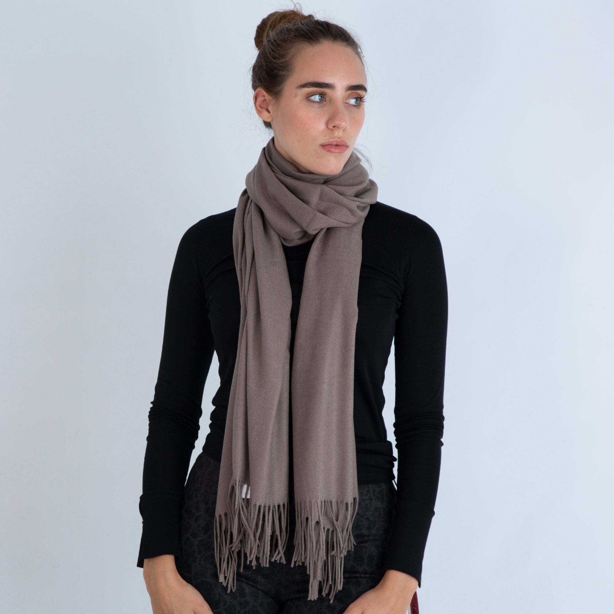 Sister Fashion Plain Pashmina With Tassel Edge Taupe