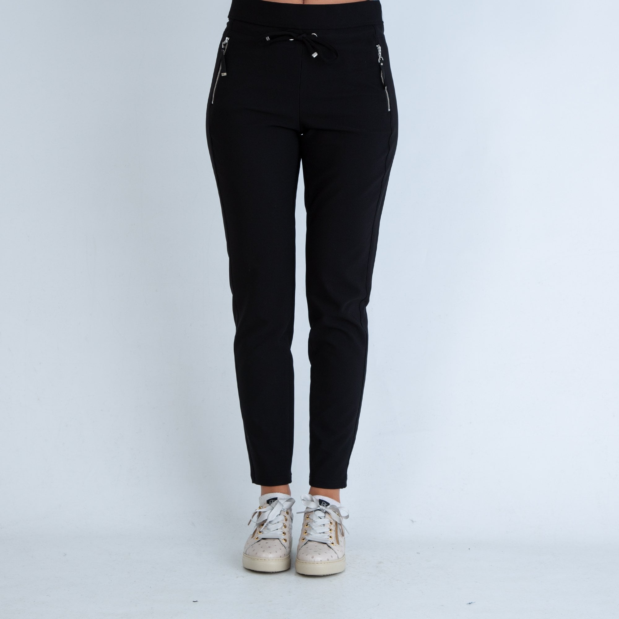 Robell Tie Waist Elastic Waist Pull On Stretch Trouser Black 90