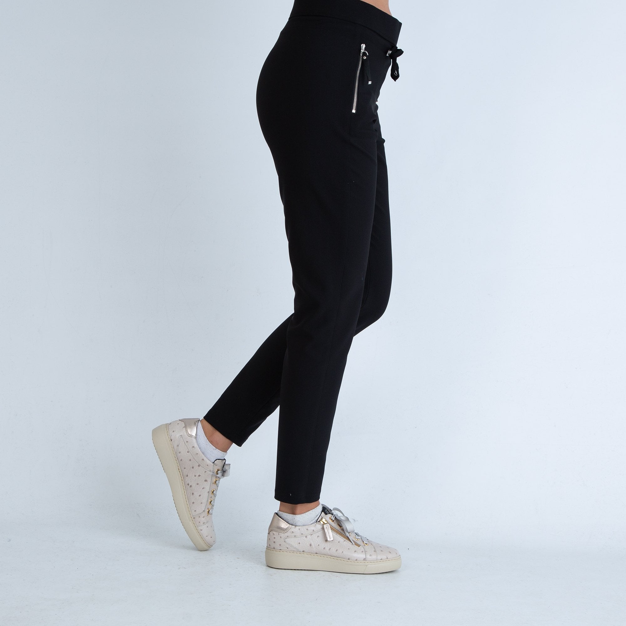 Robell Tie Waist Elastic Waist Pull On Stretch Trouser Black 90