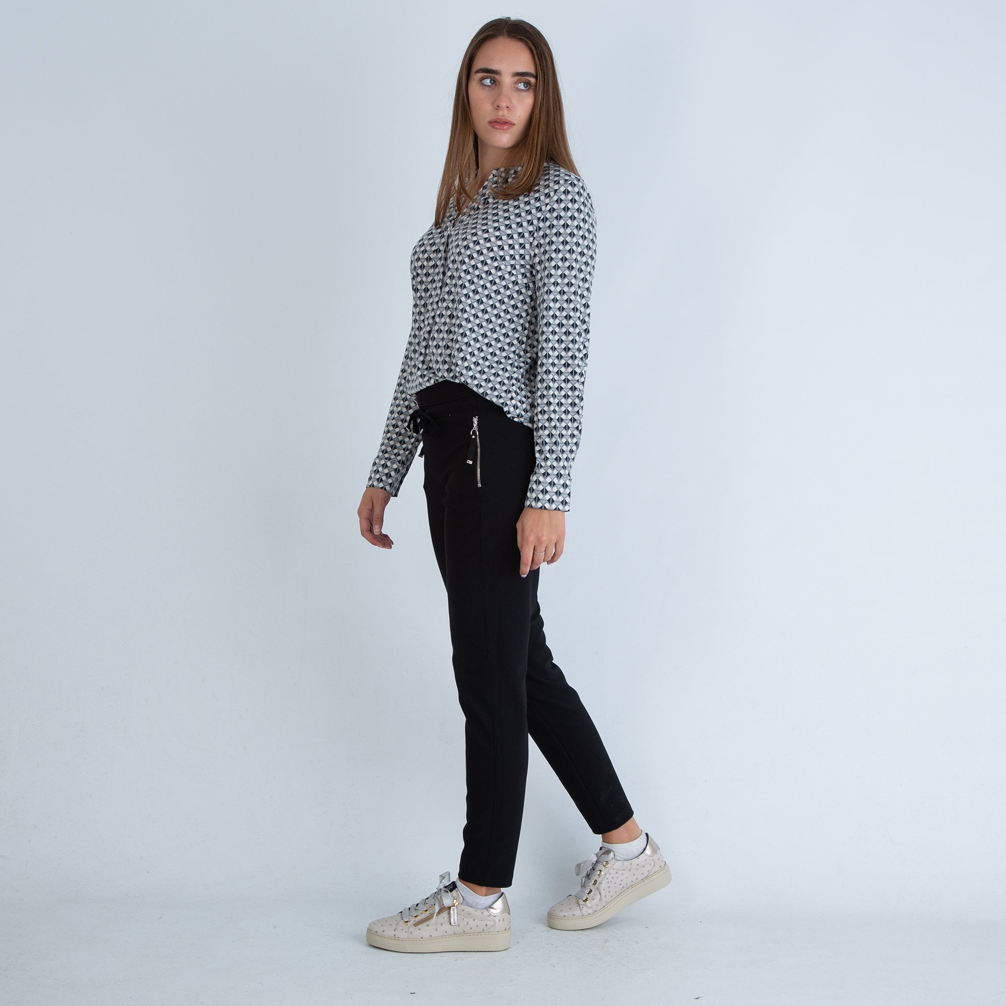 Robell Tie Waist Elastic Waist Pull On Stretch Trouser Black 90