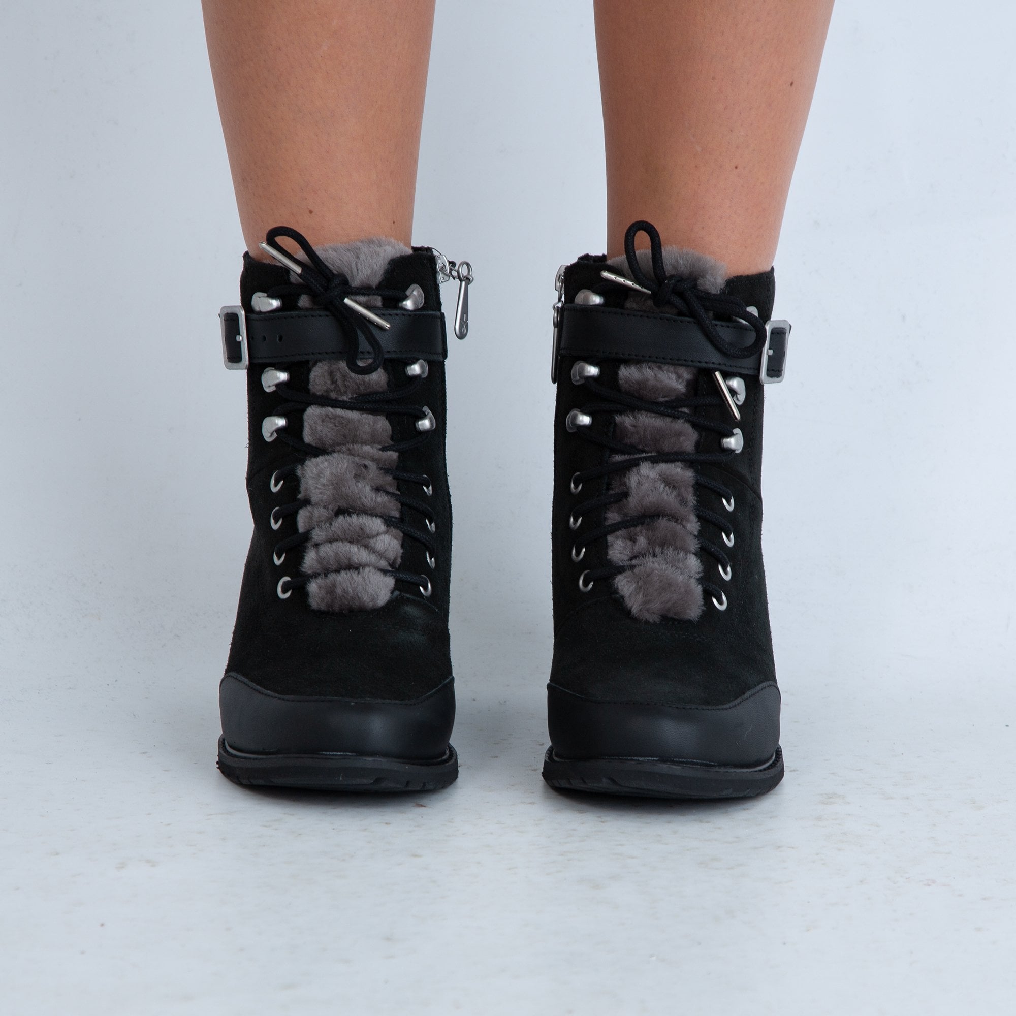 Emu Australia Waldron Suede Hiking Boot With Faux Fur Insert & Side Black