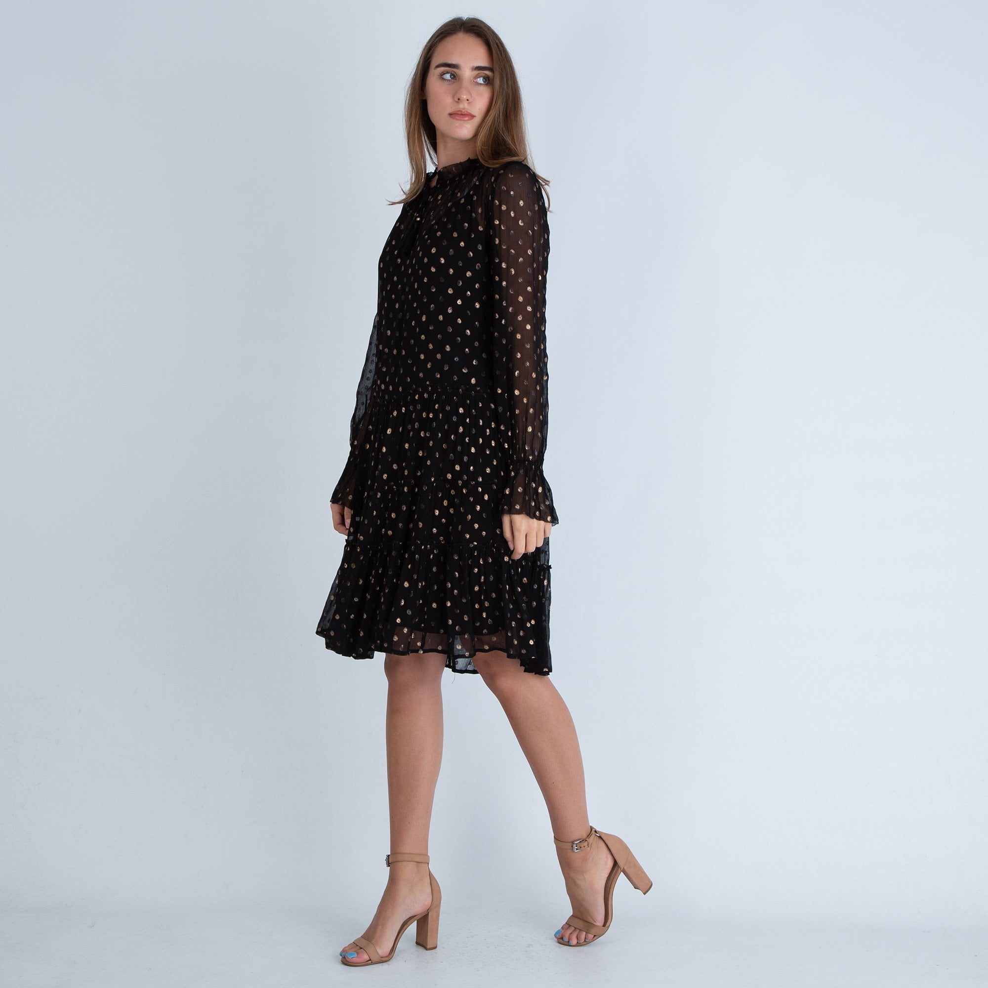 Dea Kudibal Maria Tie Neck Gold Dots Dress With Silk Slip Black/gold
