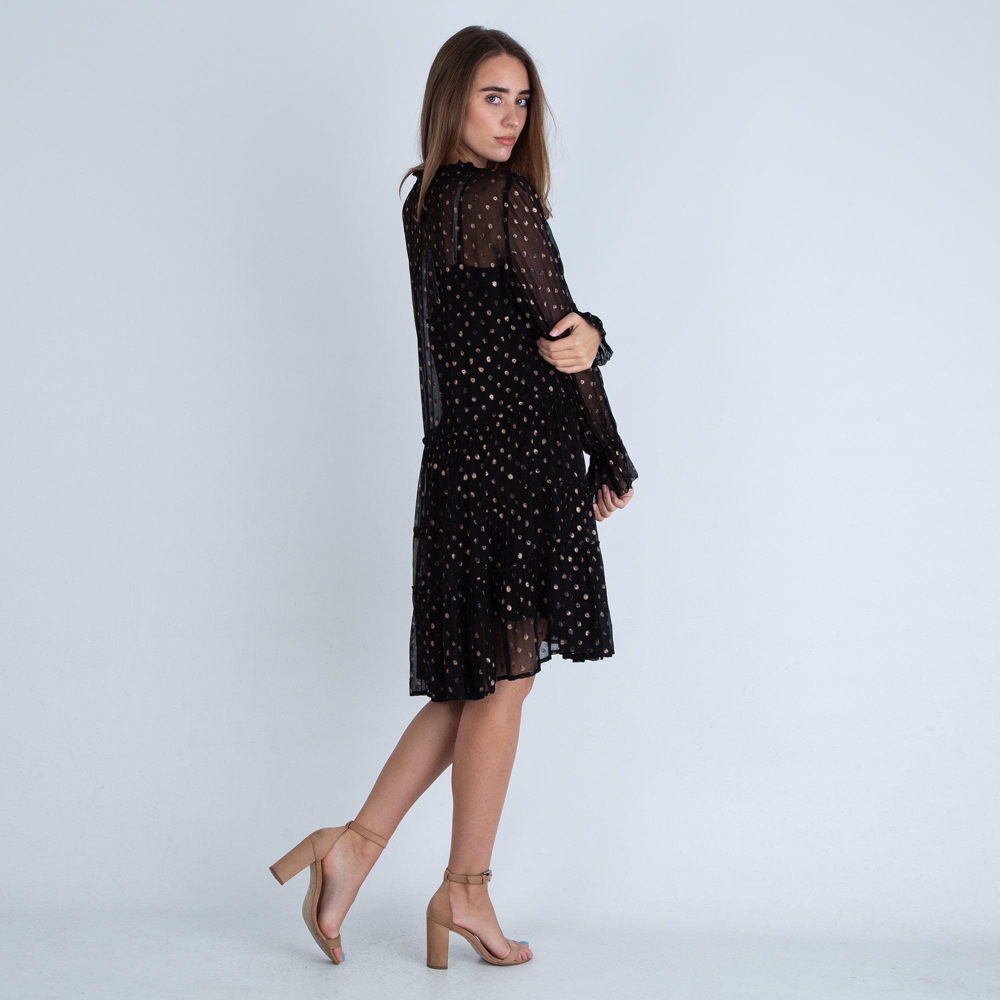 Dea Kudibal Maria Tie Neck Gold Dots Dress With Silk Slip Black/gold