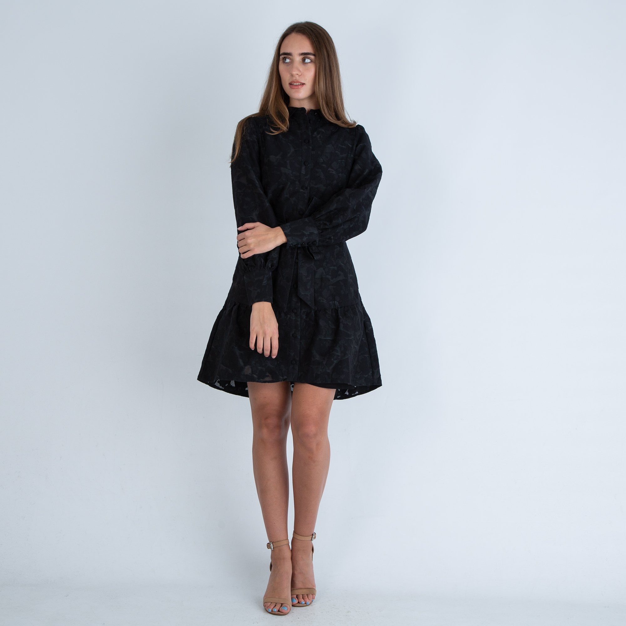 Dea Kudibal Madeline Belted Button Down Cotton Shirt Dress Black