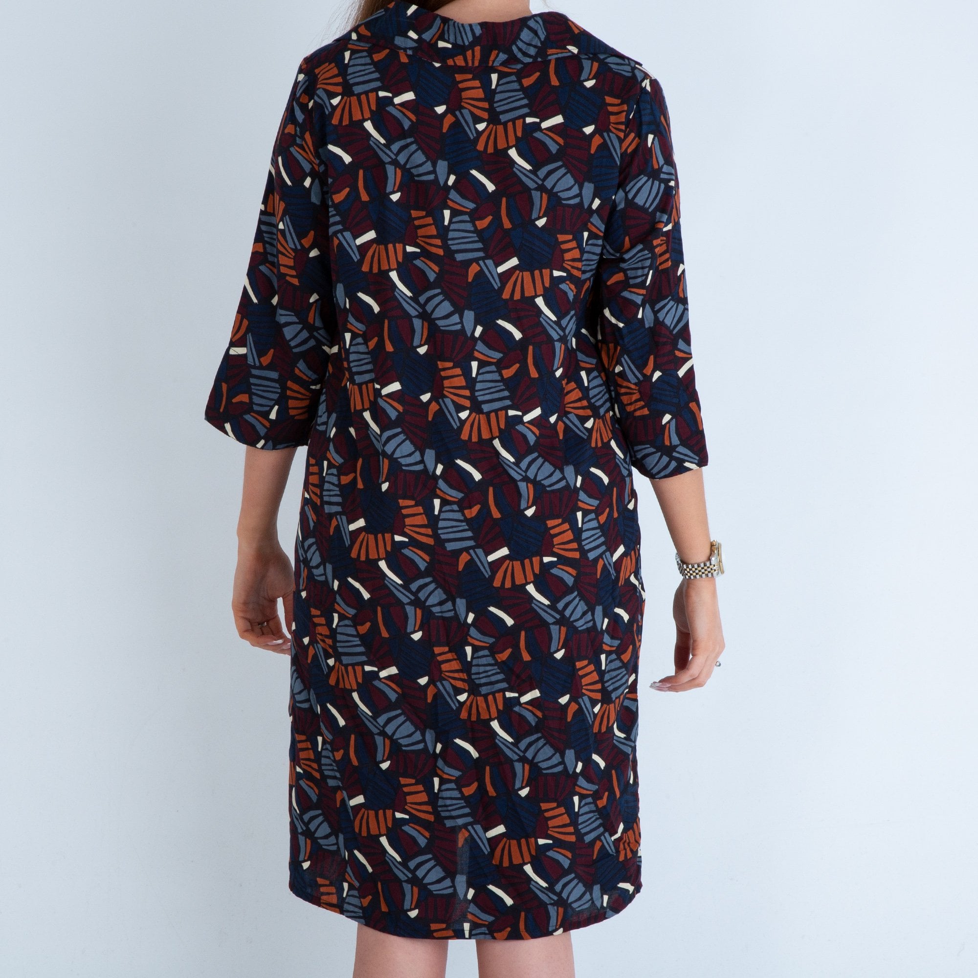 Palme Fashion Abstract Print Tunic Shirt Dress Navy/brown