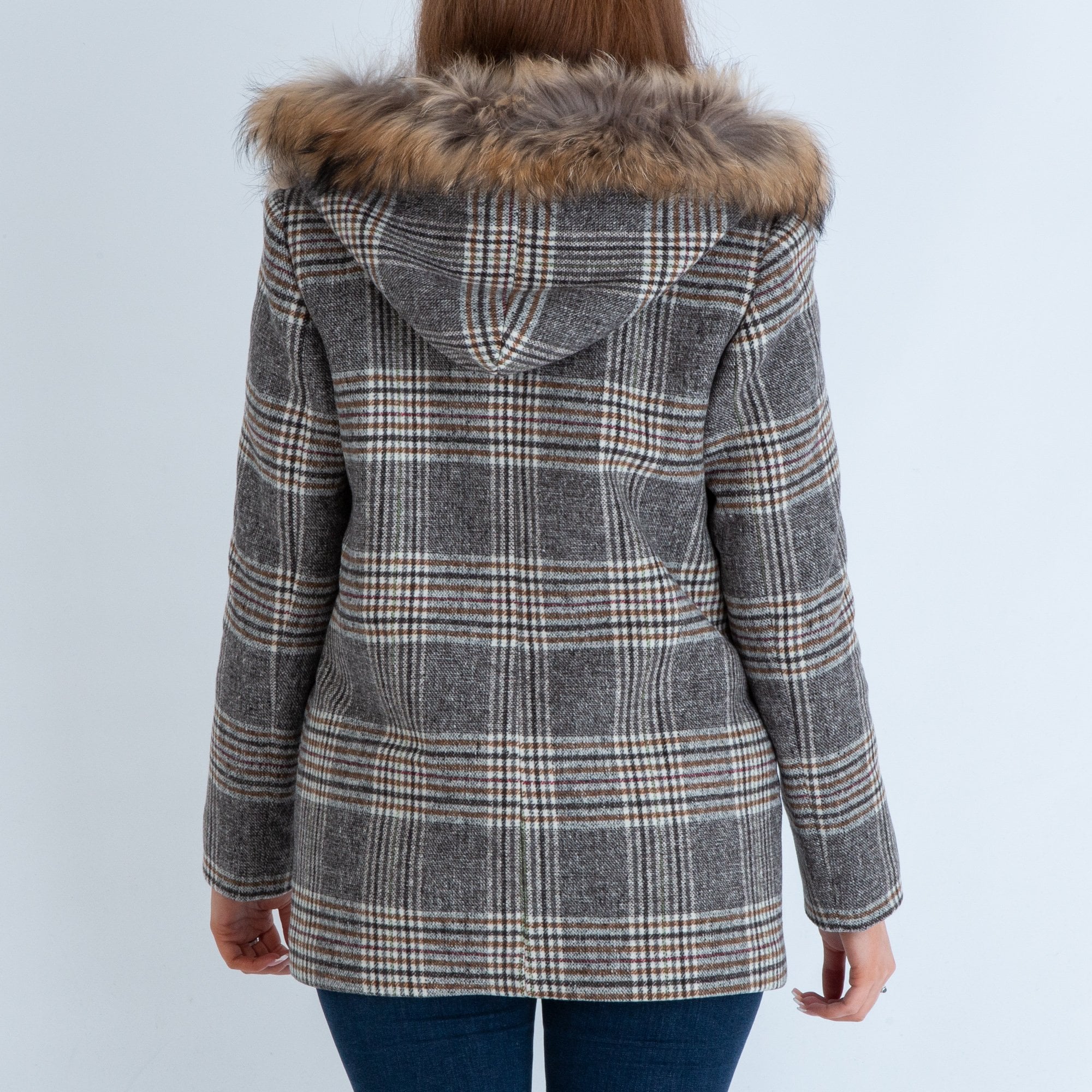 Bariloche Endasa Pocket Front Check Jacket With Fur Hood Beige/grey