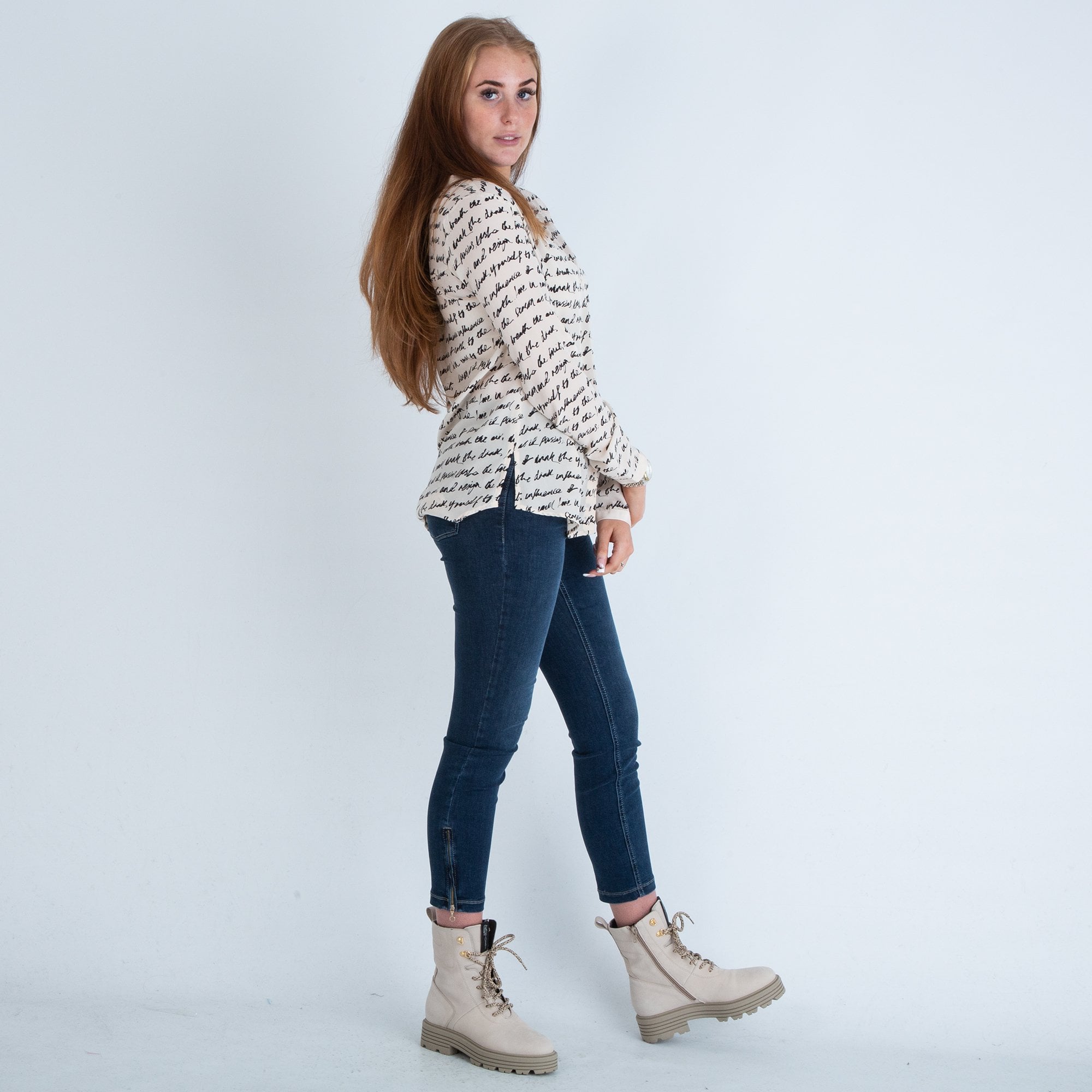 Riani Script Patterned Button Down Blouse Cream/black