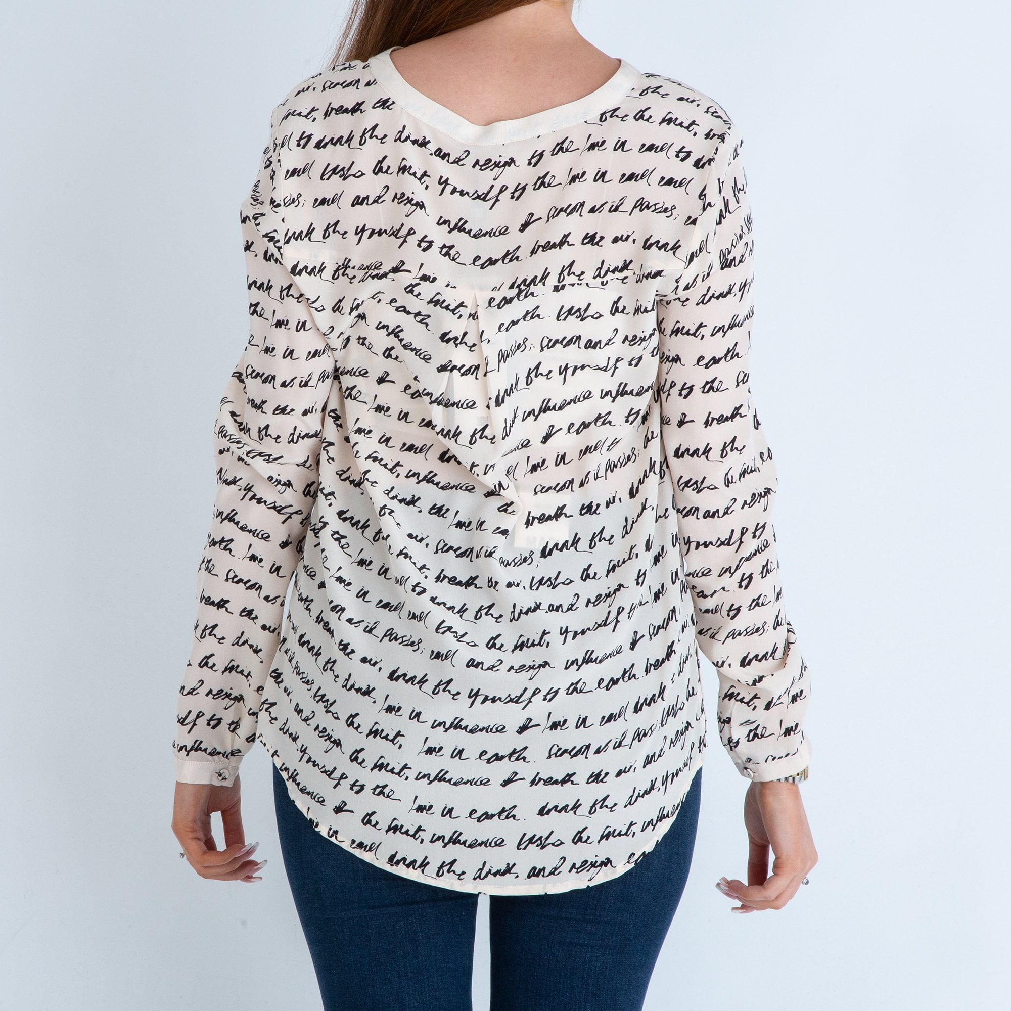 Riani Script Patterned Button Down Blouse Cream/black
