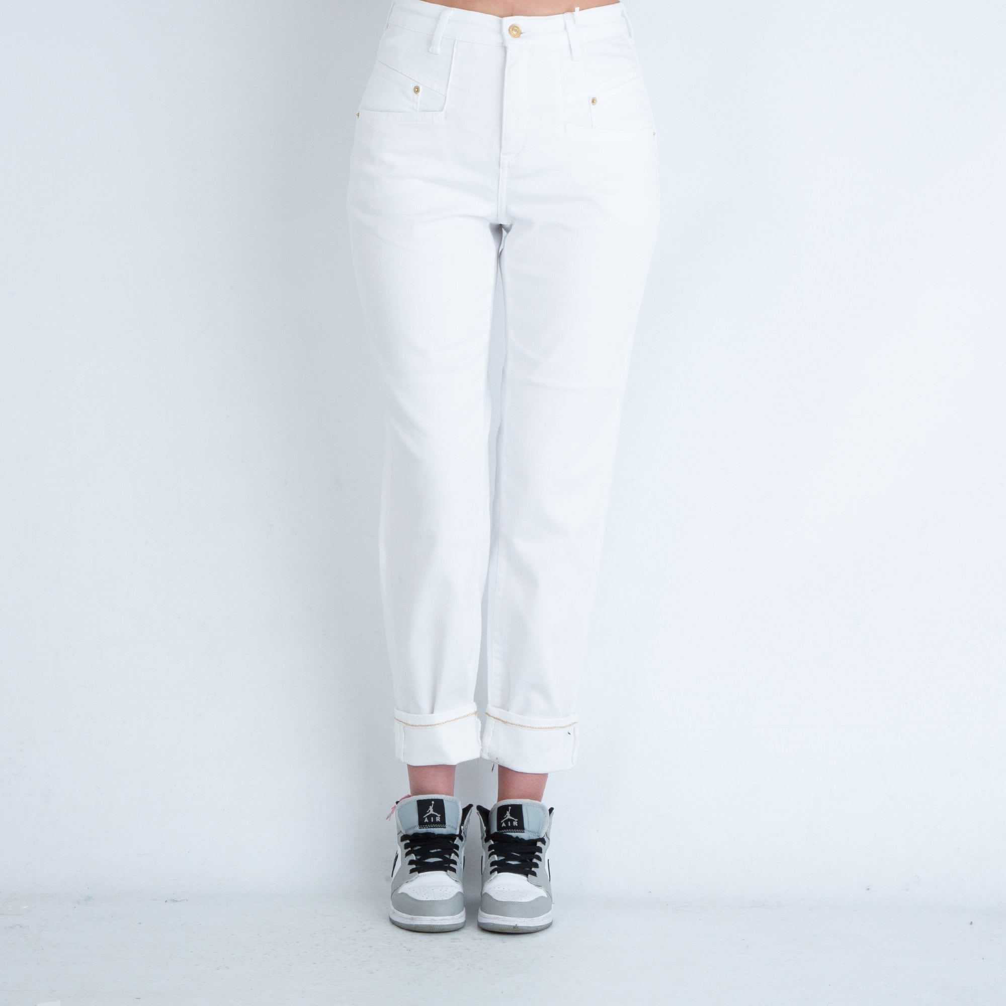 Mac High Waist Carrot Shaped Boyfriend Jean White Denim D010 28L