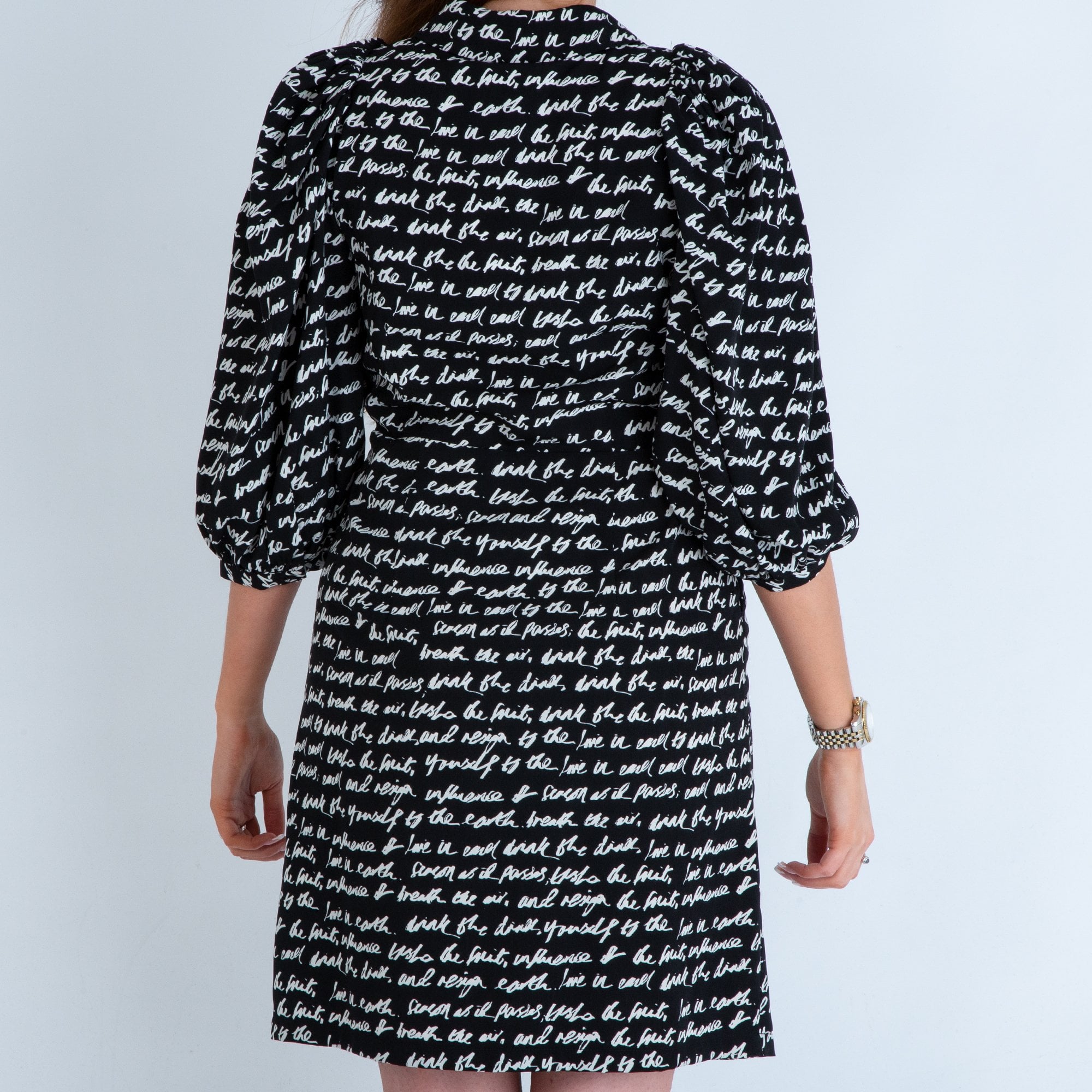 Riani KLEID Script Patterned Shirt Dress With 3/4 Balloon Sleeves Black