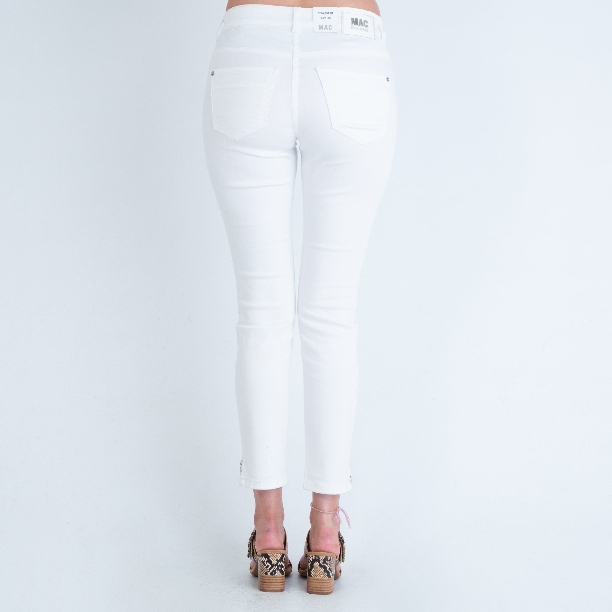 Mac Frayed Hem Slim Jean With Ankle Zip White Denim D010 26L