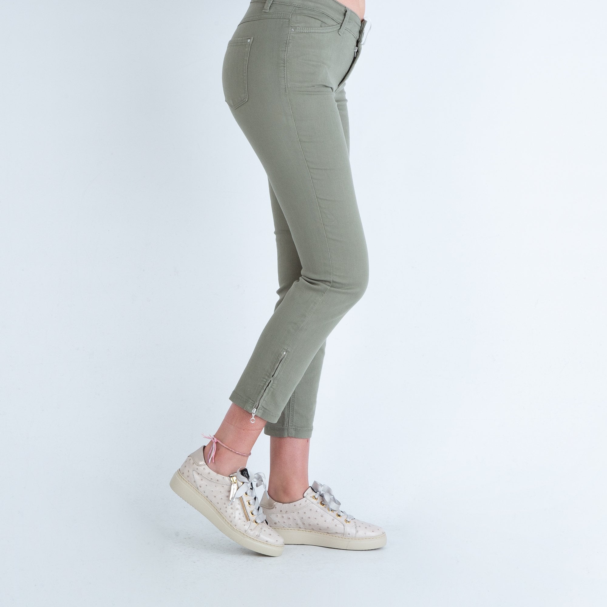 Mac Dream Cropped Jean With Zip Sage Green 644r 29L