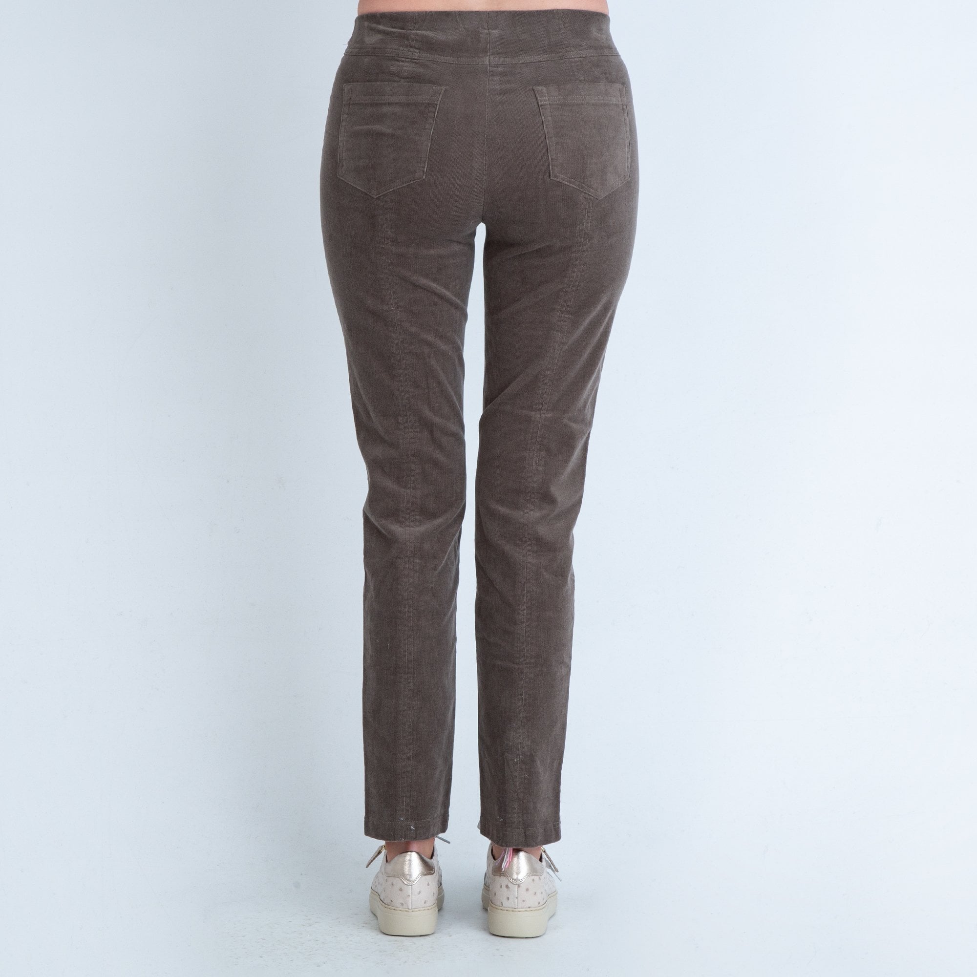 Robell Slim Leg Baby Cord Trouser Dark Taupe 17