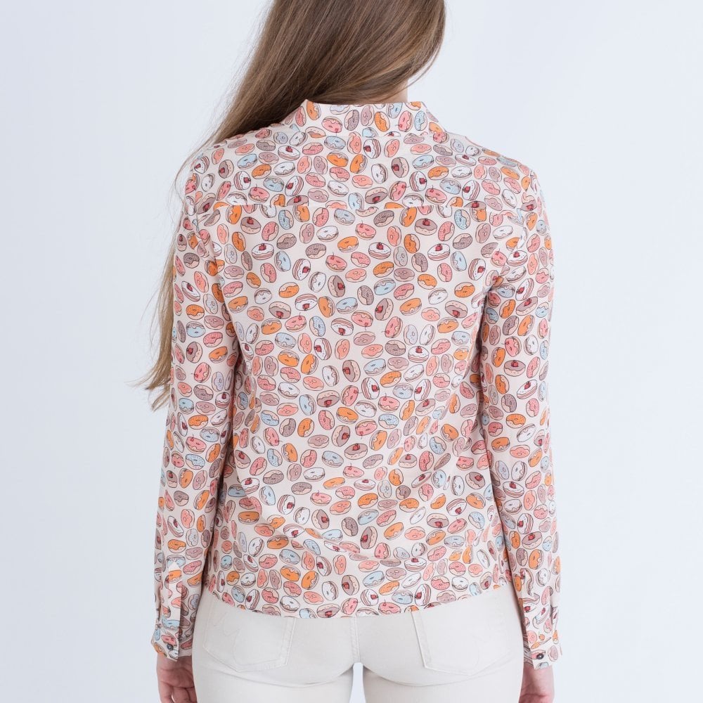 Marc Cain Doughnut Print Silk Blouse Stone & Orange