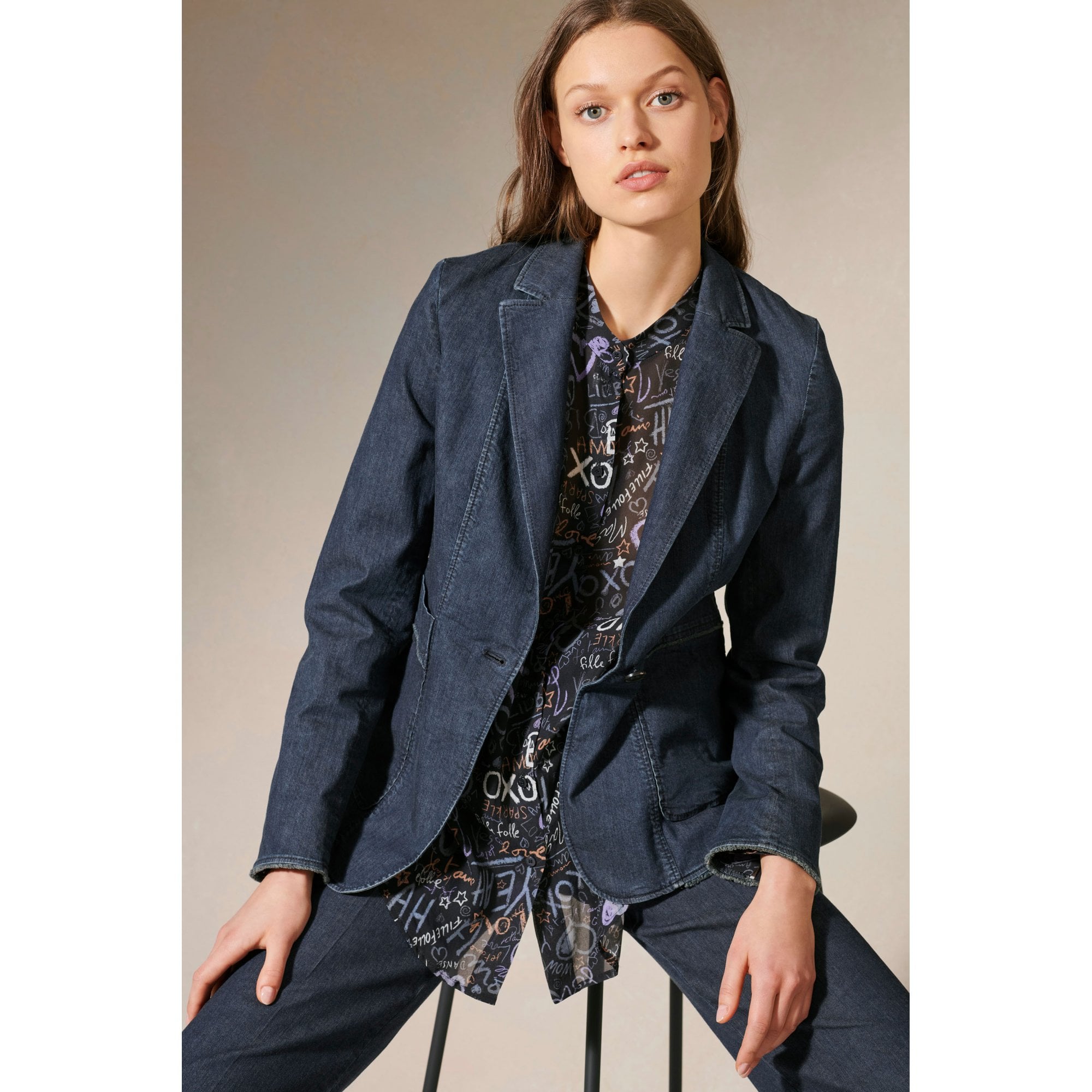 Luisa Cerano Single Breasted Denim Blazer With Raw Hem Denim