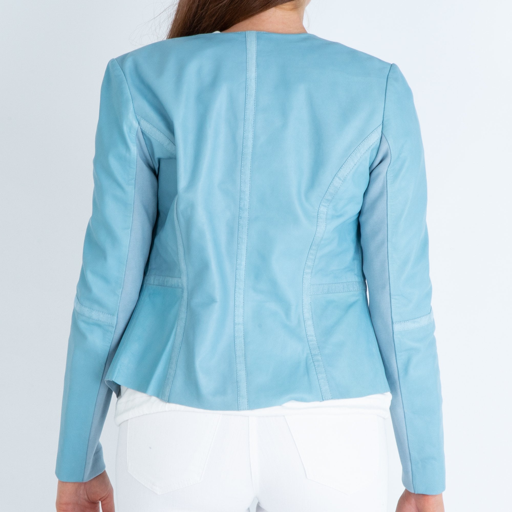 Rino & Pelle Torri Fitted Leather Jacket With Jersey Lining Light Blue