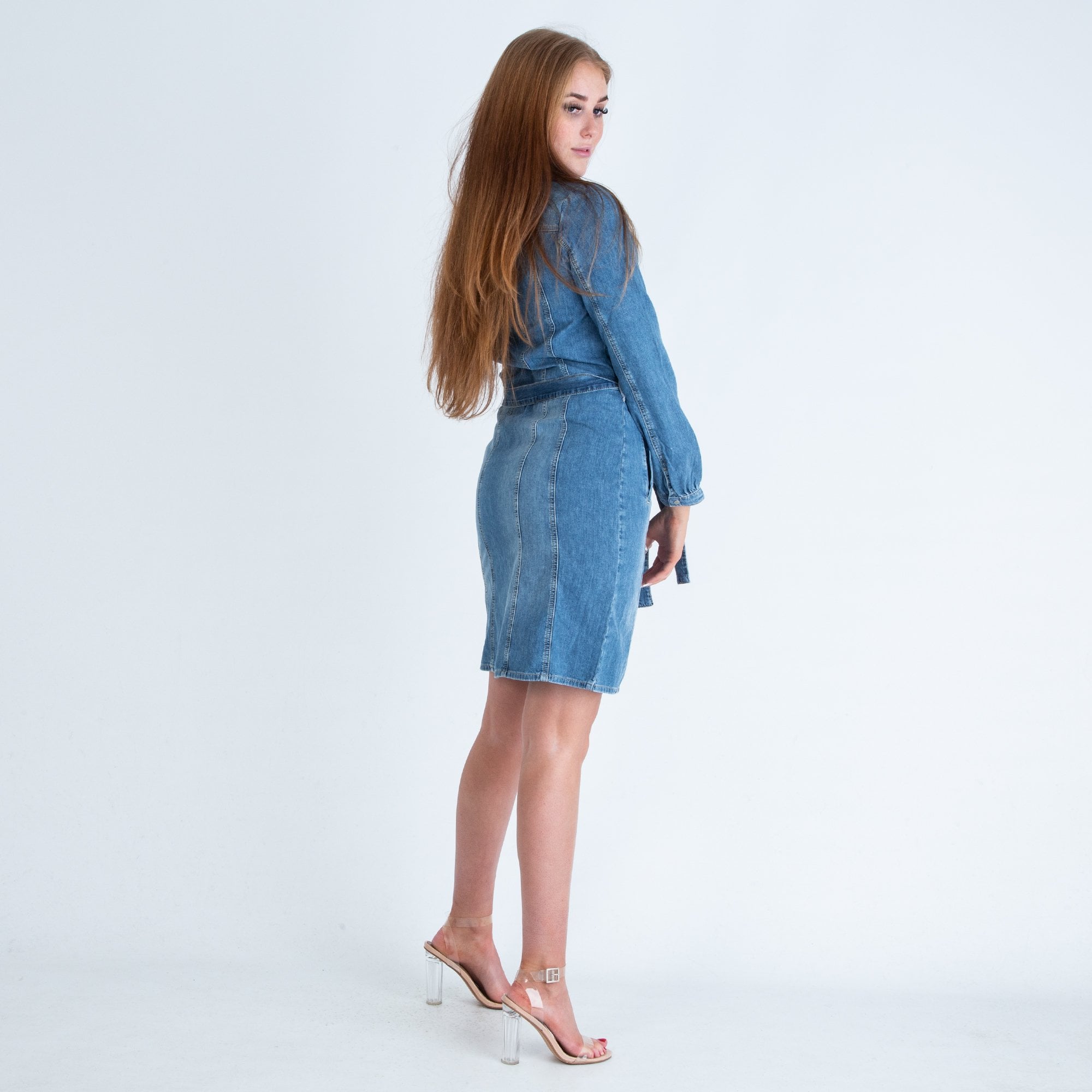 Monari Fitted Shirt Dress With Tie Belt Denim