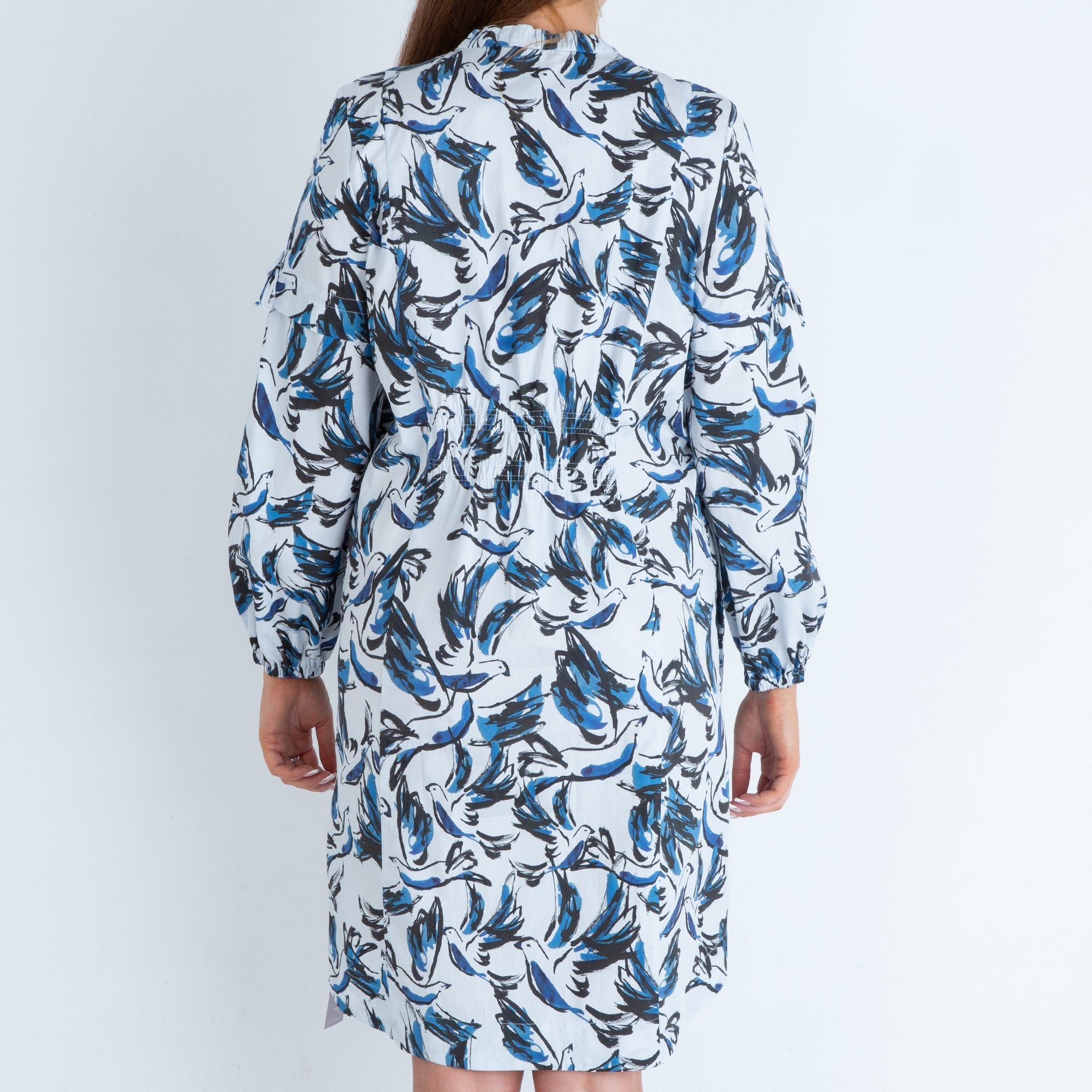 Marc Cain Bird Print Cotton Dress Ecru/blue
