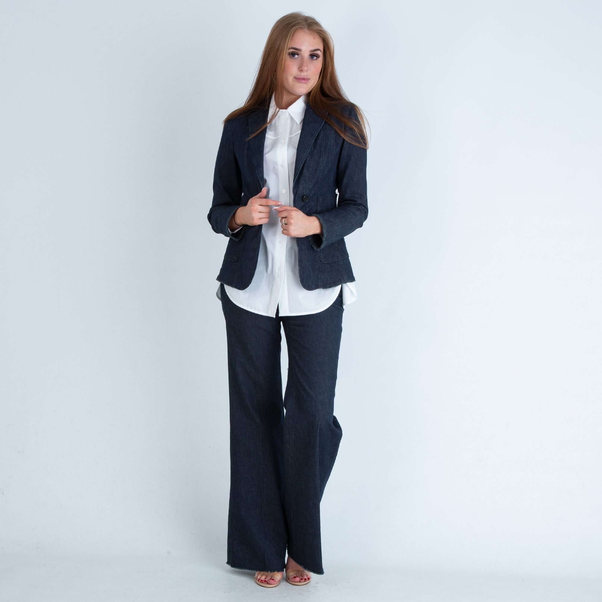 Luisa Cerano Single Breasted Denim Blazer With Raw Hem Denim