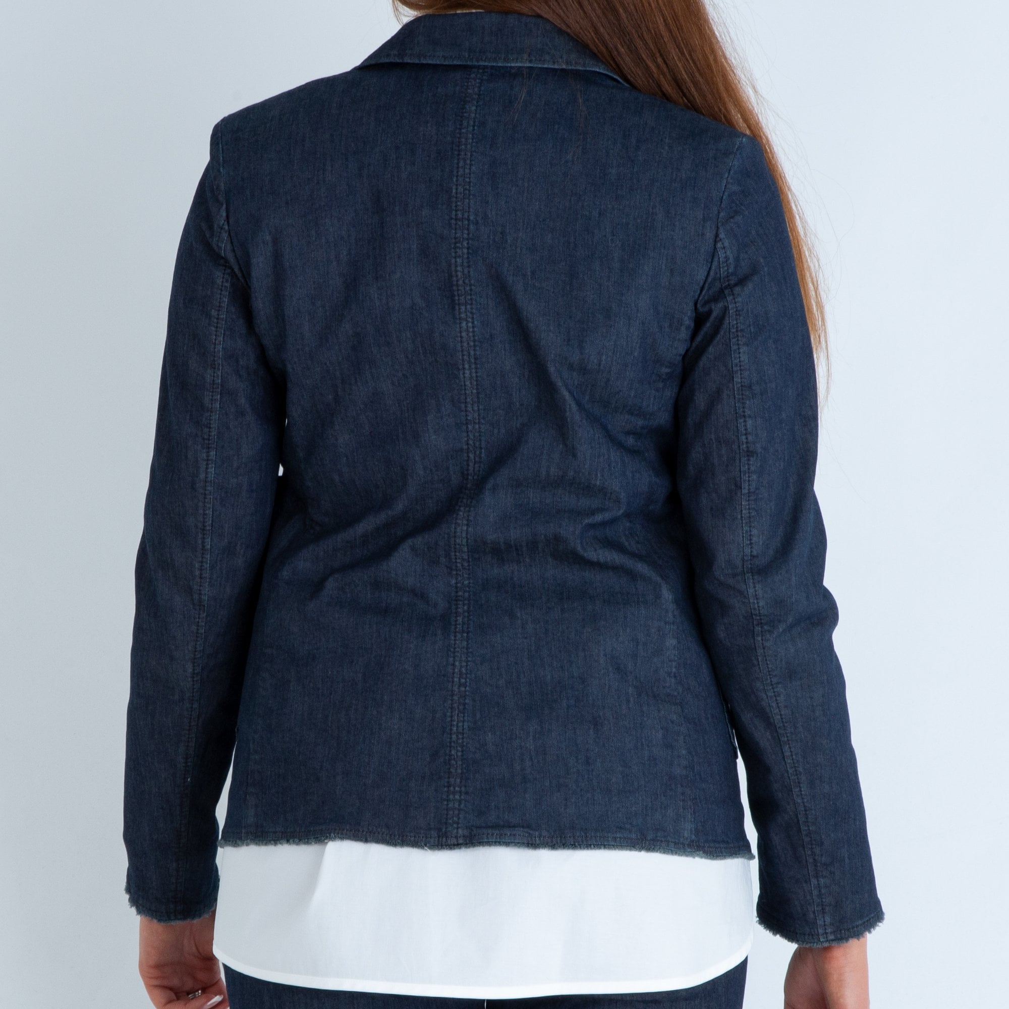 Luisa Cerano Single Breasted Denim Blazer With Raw Hem Denim