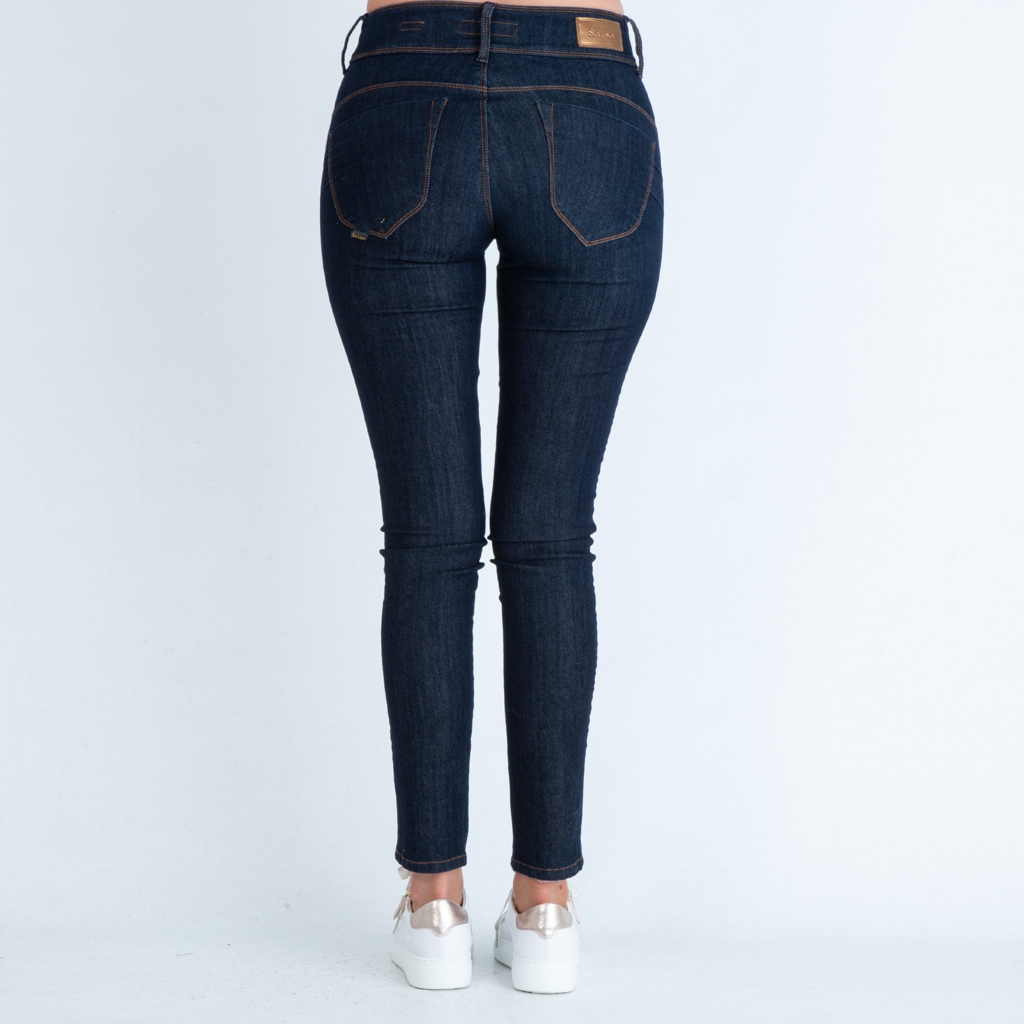 Salsa Skinny High Waist Jean With Contrast Stitch Dark Denim 32L