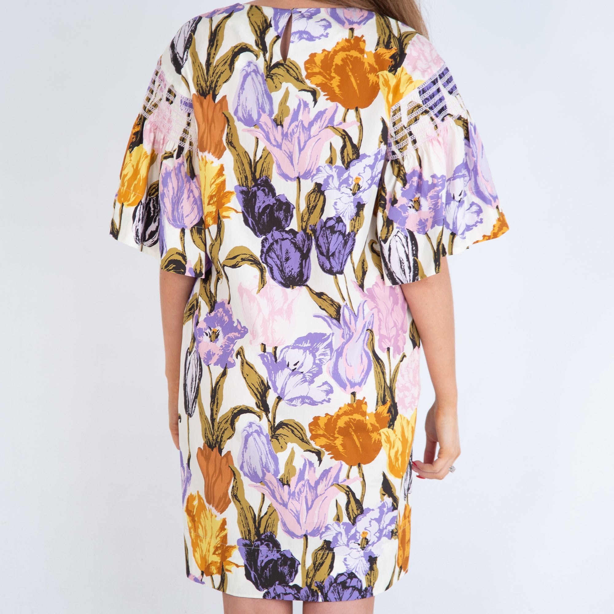 Weekend By Maxmara Ondina Floral Dress With Stitch Sleeve Detail Cream Multi