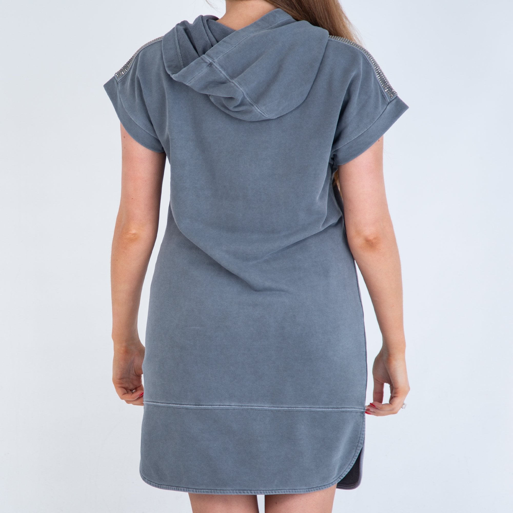 Monari Short Sleeve Hooded Sweater Dress With Sparkle Denim Blue