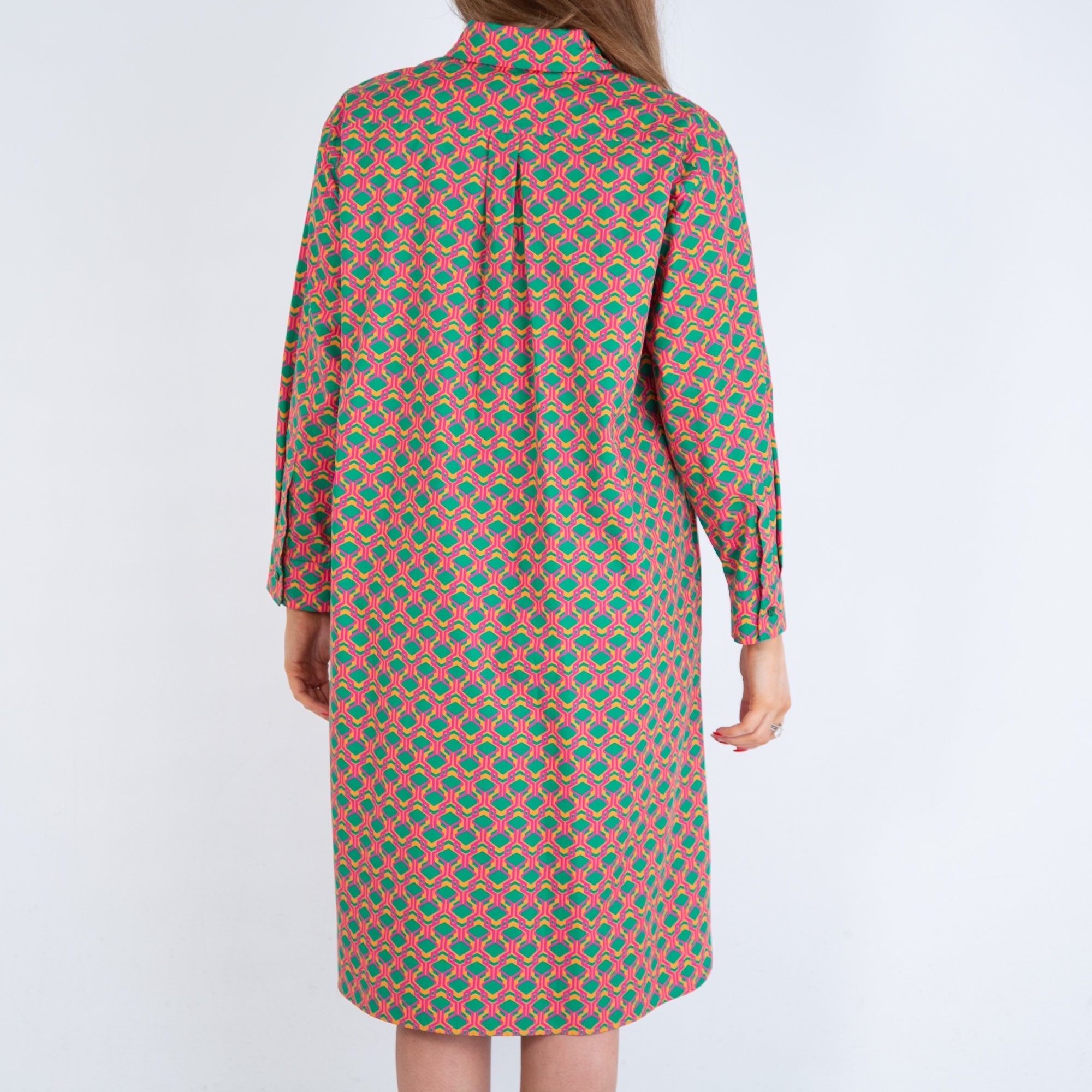 Weekend By Maxmara Hilde Cotton Abstract Print Tie Waist Shirt Dress Orange/green