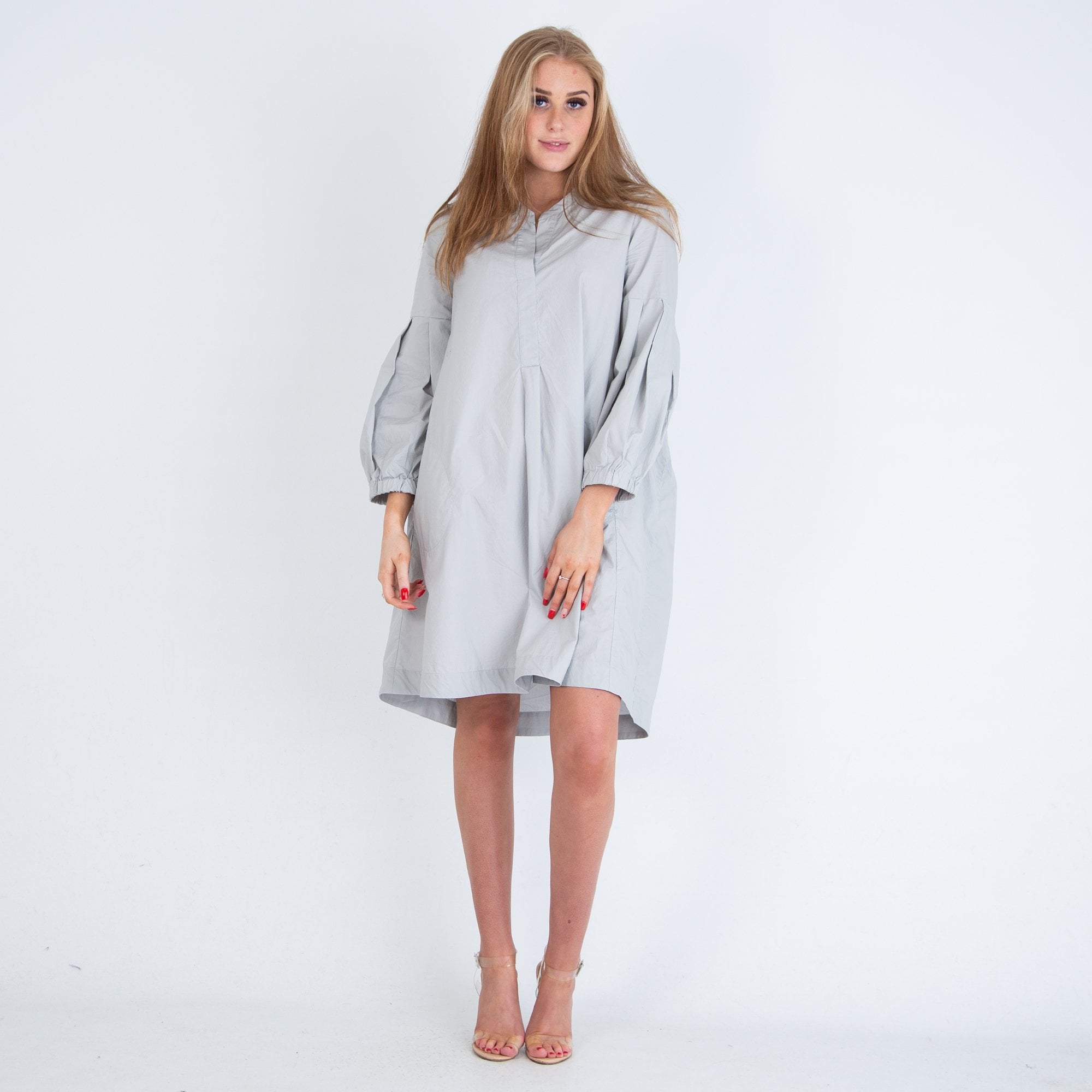 Eve In Paradise Judith Cotton A Line Dress With Back Pleats Dove Grey