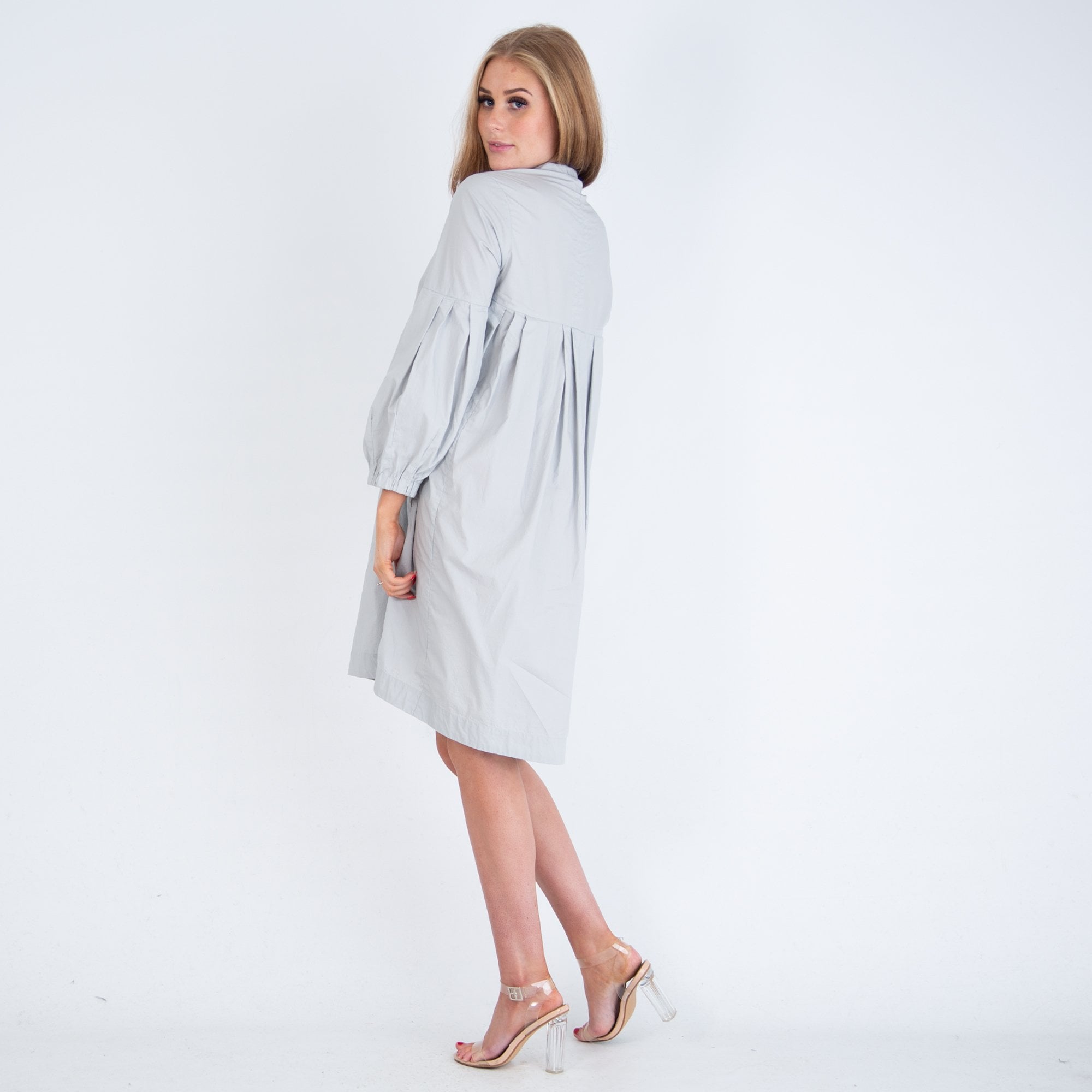 Eve In Paradise Judith Cotton A Line Dress With Back Pleats Dove Grey