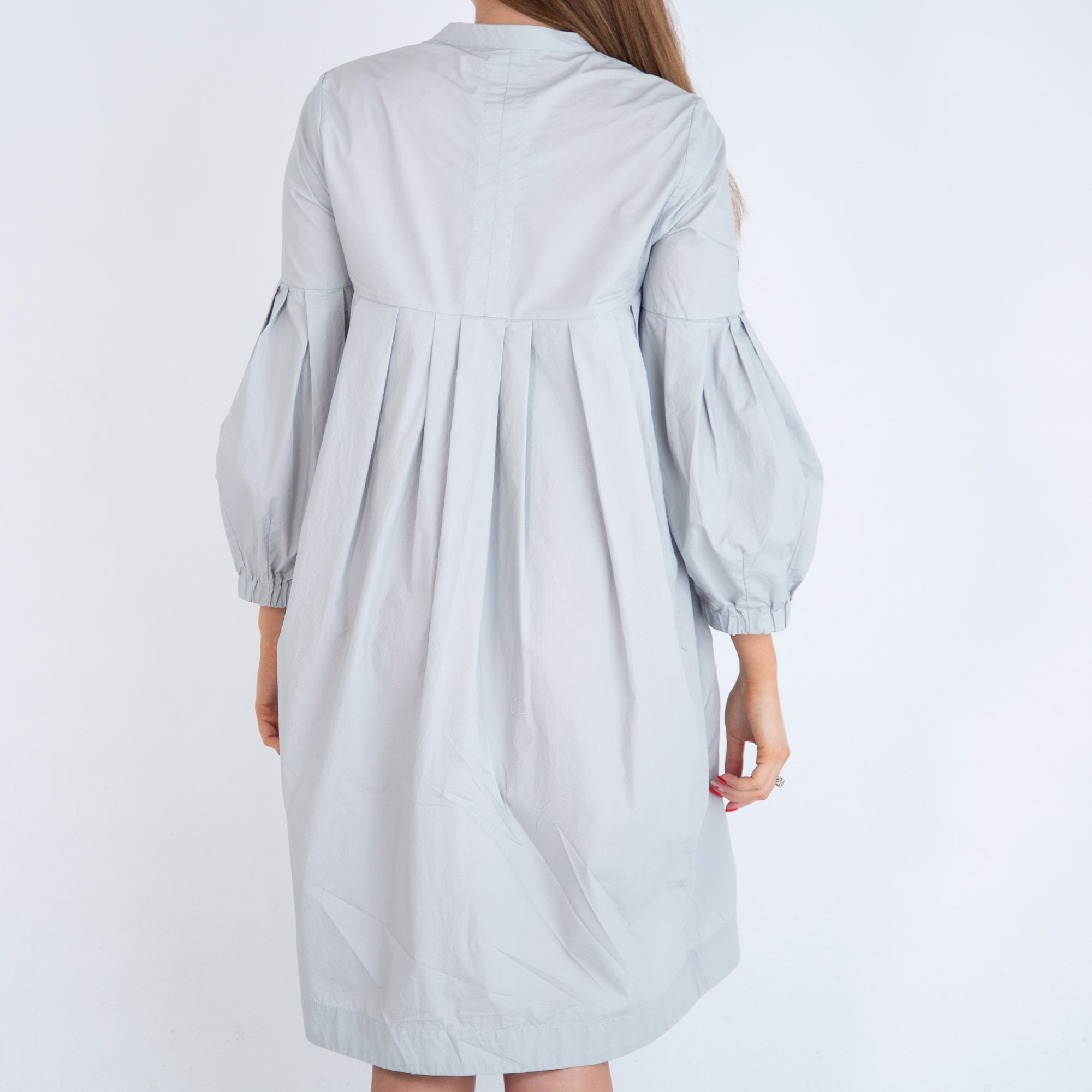 Eve In Paradise Judith Cotton A Line Dress With Back Pleats Dove Grey