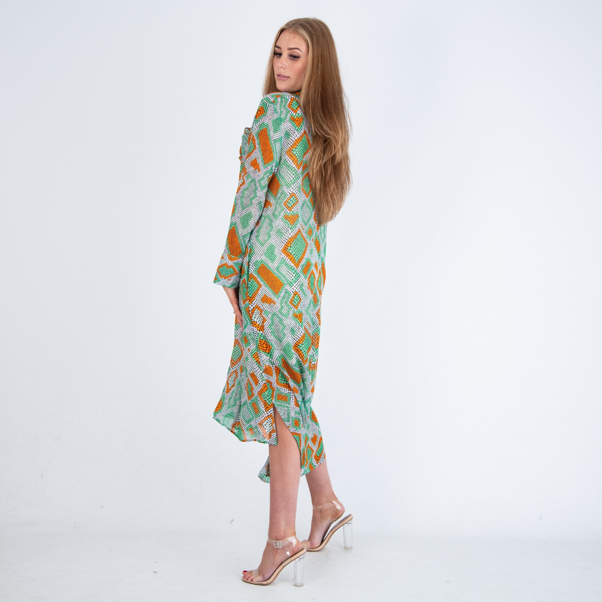 Herzens Angelegenheit Long Snake Print Shirt Dress Green/orange