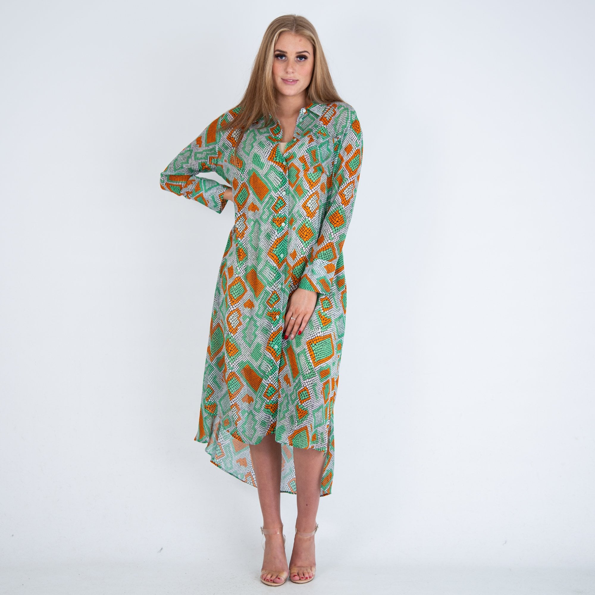 Herzens Angelegenheit Long Snake Print Shirt Dress Green/orange