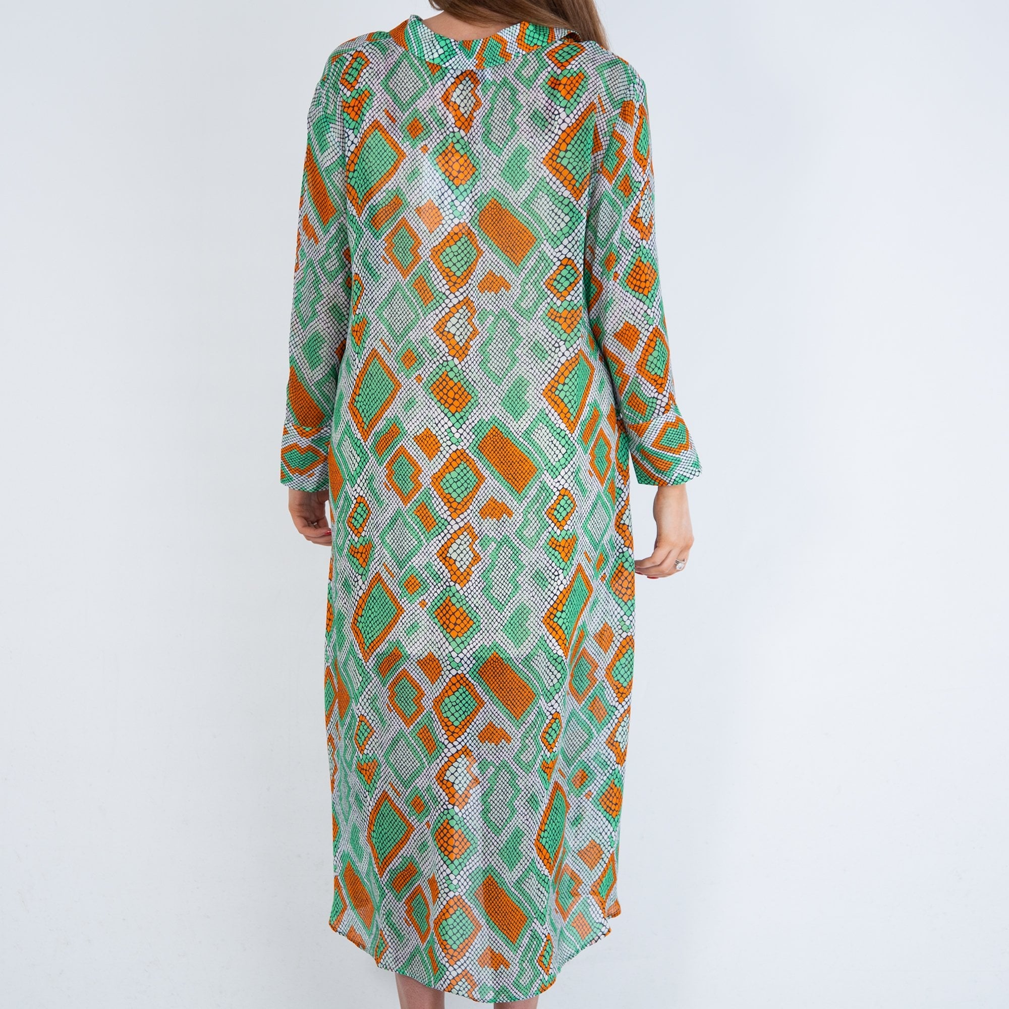 Herzens Angelegenheit Long Snake Print Shirt Dress Green/orange